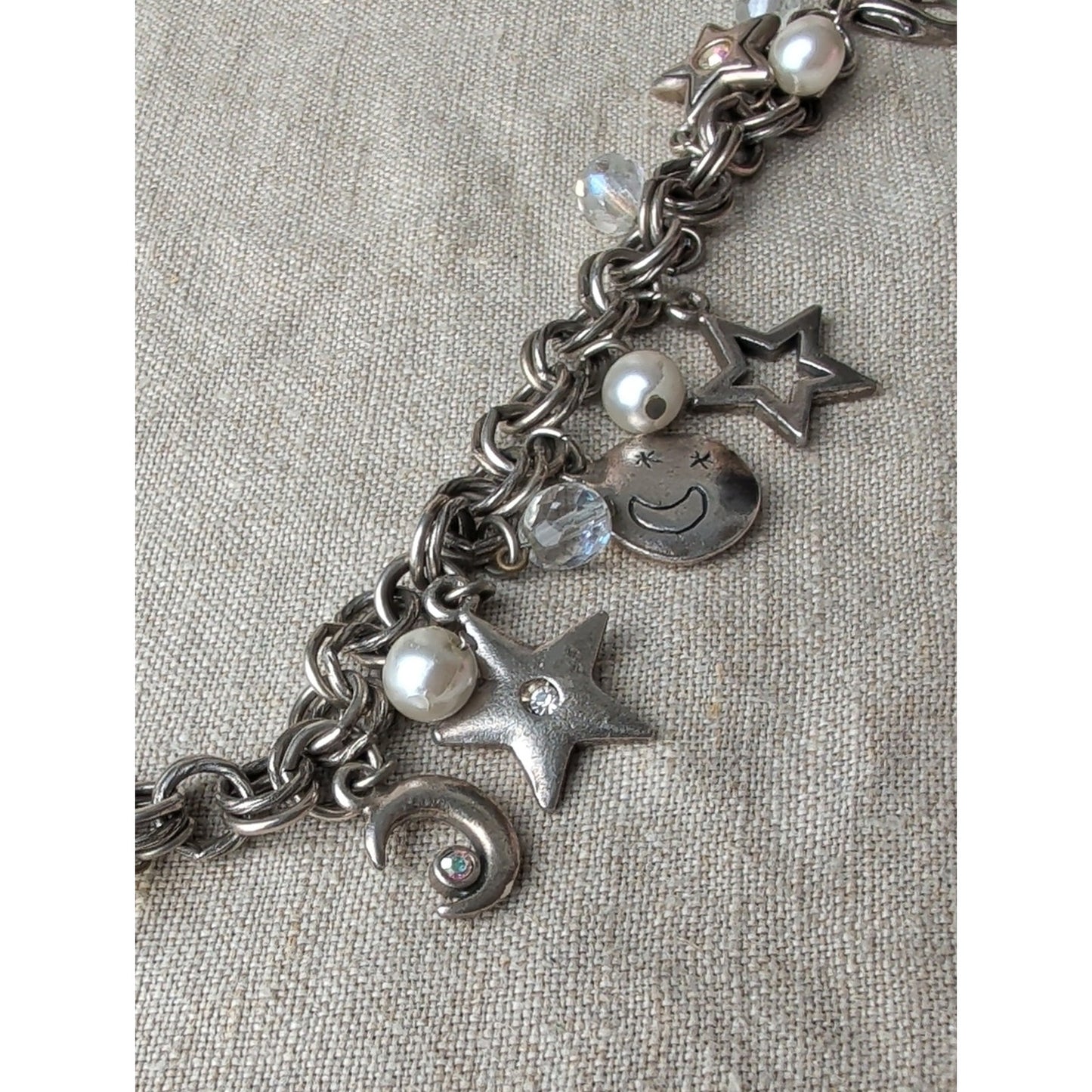 Vintage Y2K Charm Bracelet Sterling Silver Charms & Clasp Chunky Rolo Chain