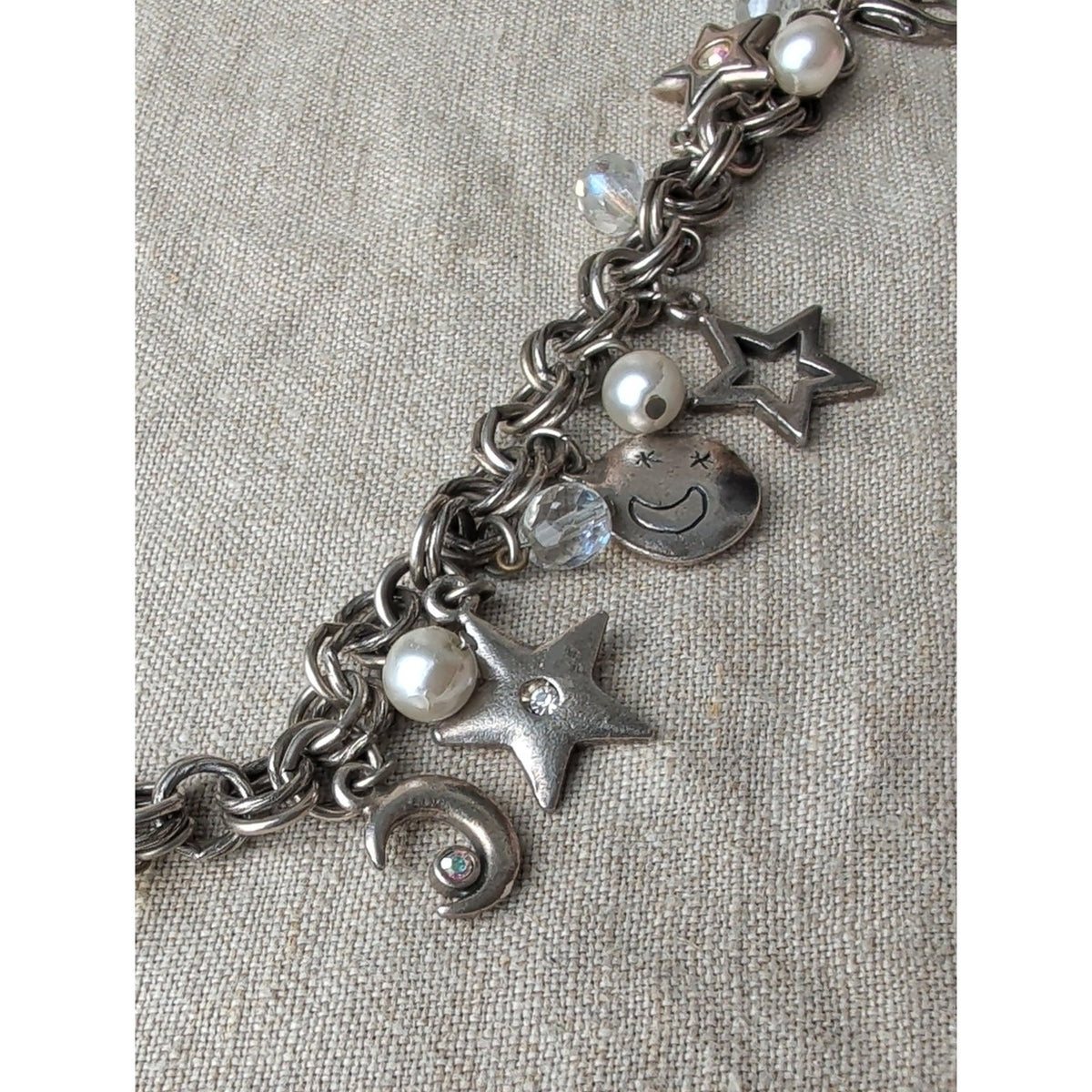 Vintage Y2K Charm Bracelet Sterling Silver Charms & Clasp Chunky Rolo Chain