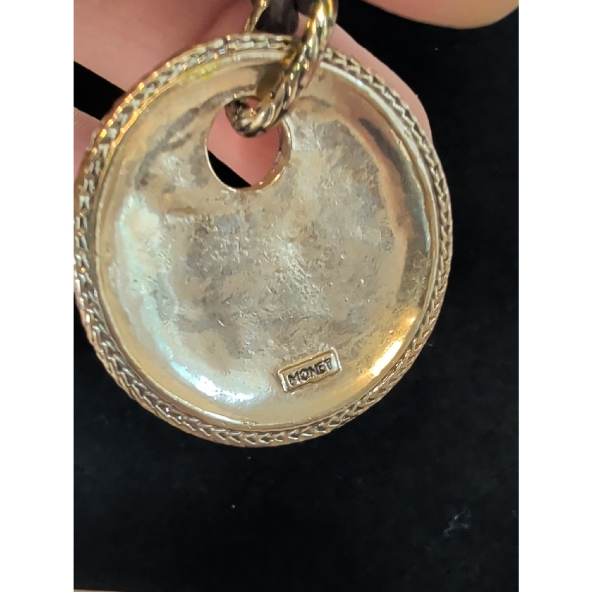 Vintage Monet Shell Mosaic Pendant Necklace & Matching Clip Earrings Set