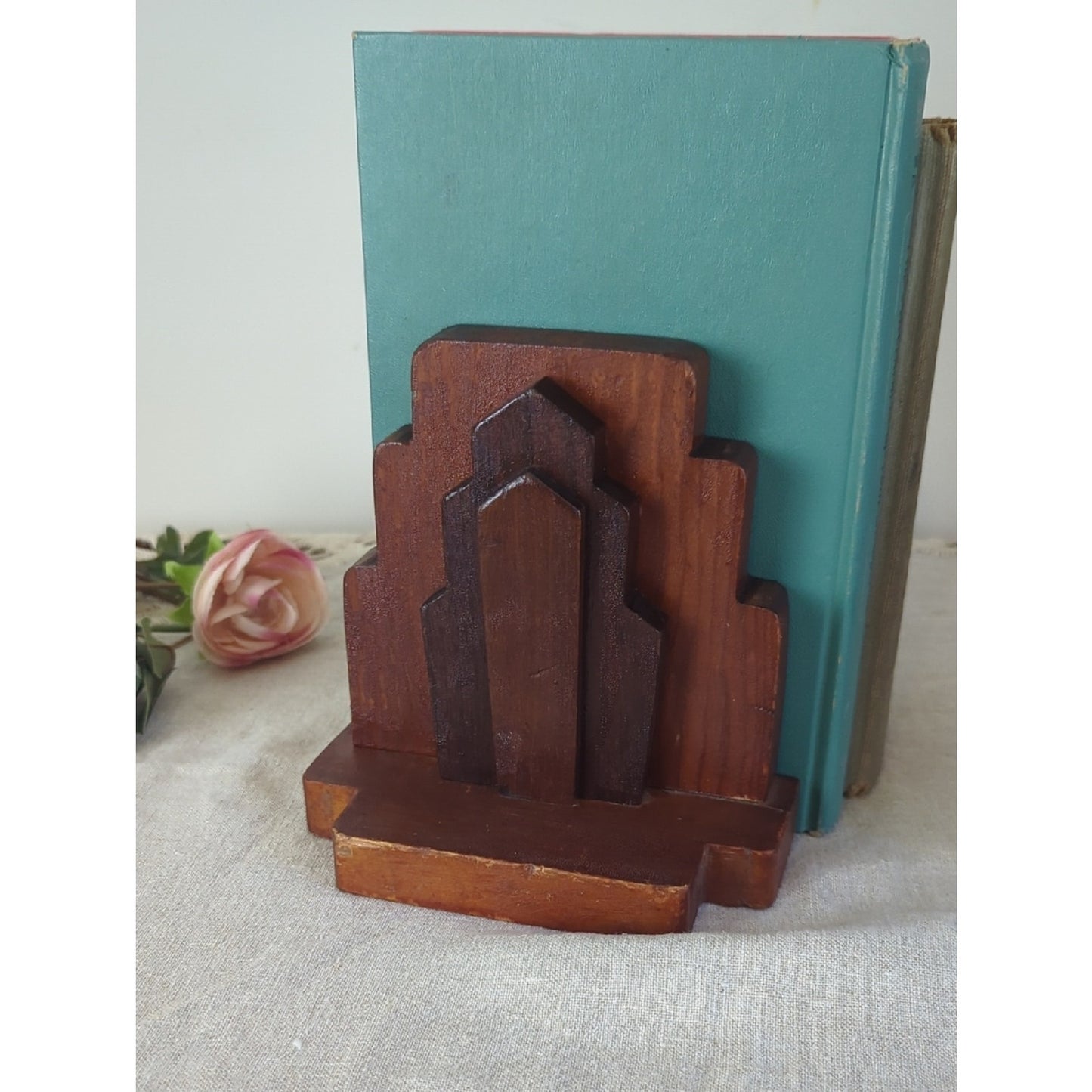 Vintage Wooden Bookends Set | MCM Brutalist Geometric Bookends | Mid Century