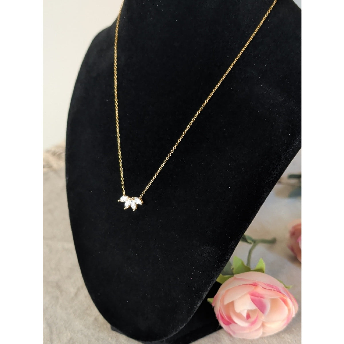 Caitlyn Minimalist 18k Gold Necklace Marquise CZ Diamond Bridal Collection