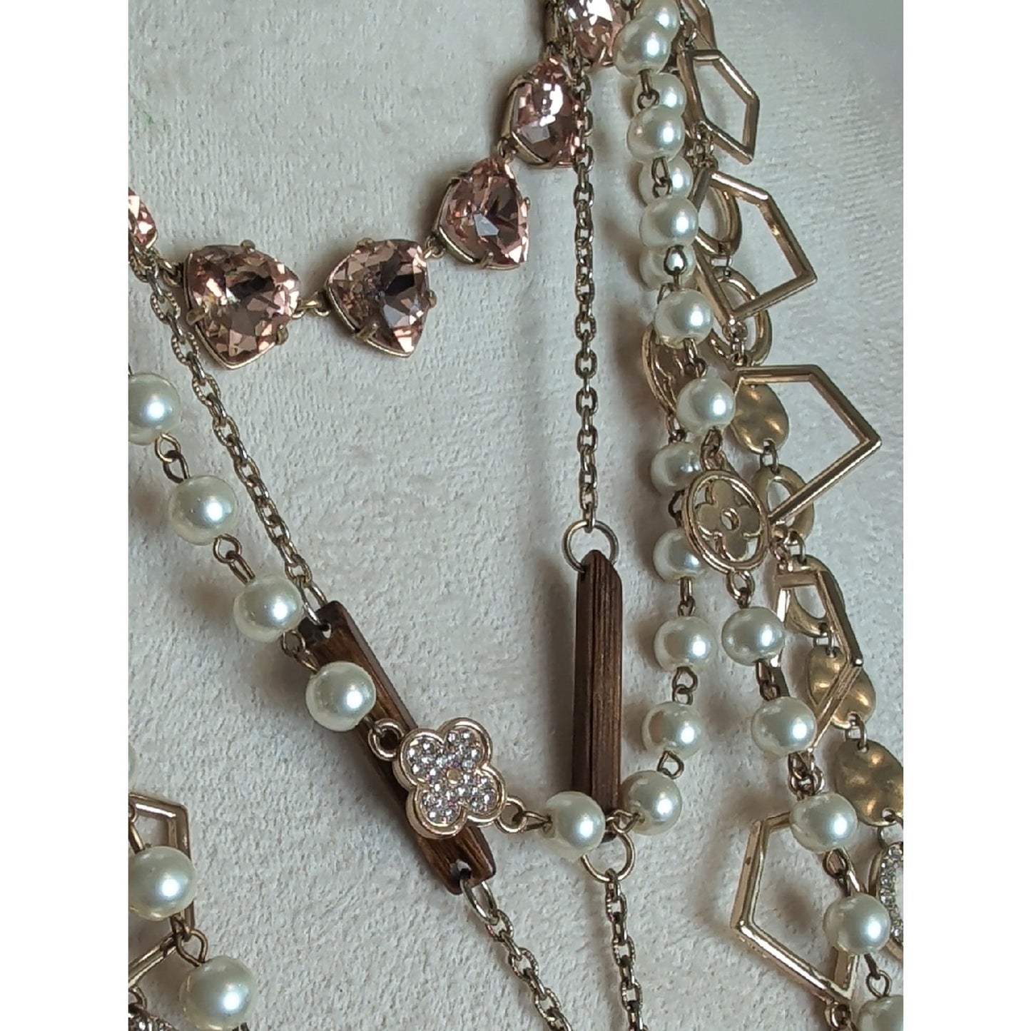 Boho Luxe Designer Jewelry Lot 5 Necklaces Glass Pearl CZ Layering Set