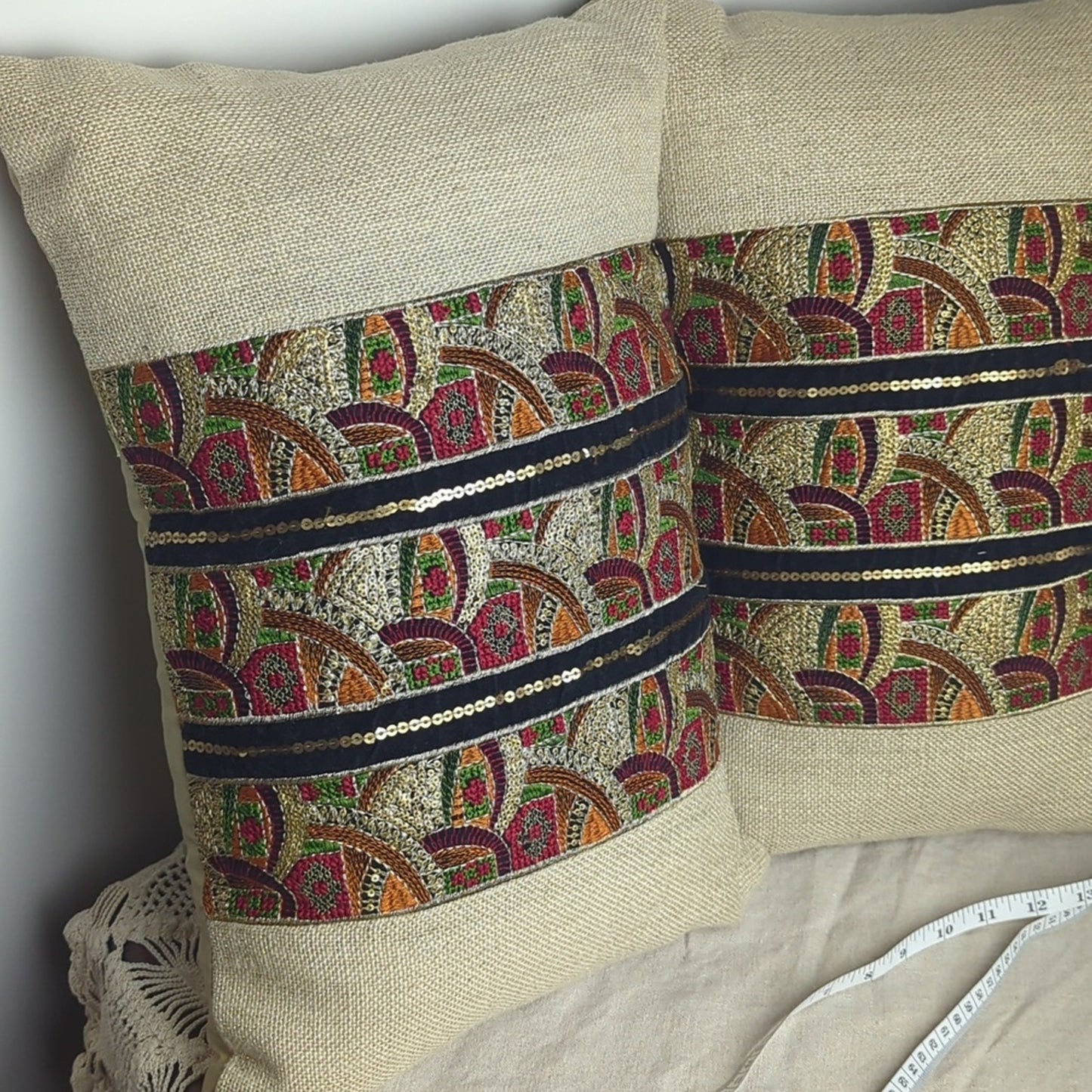 Pier 1 Embroidered Throw Pillows Set of 2 Boho Global Accent  18 x 12