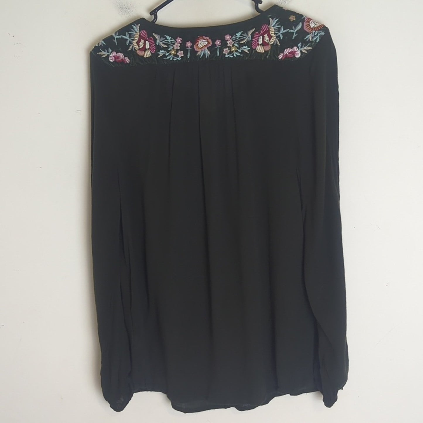 Boho Embroidered Velour Detail Pullover Top Women's Size Large