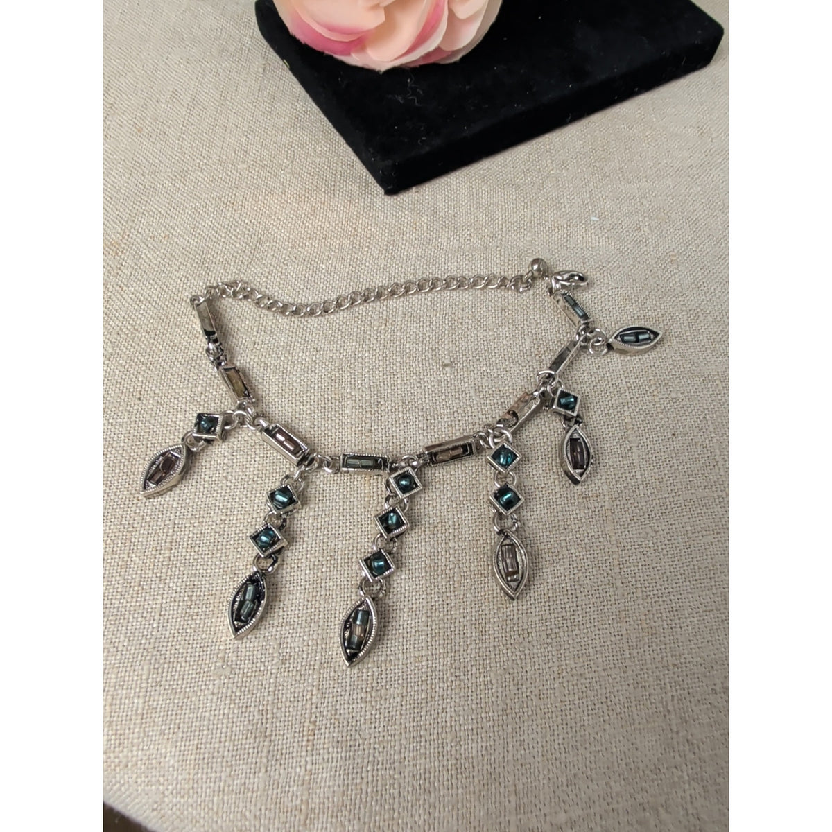 Art Deco Revival Dangle Drop Bracelet Marquise & Square Rhinestones Cascading