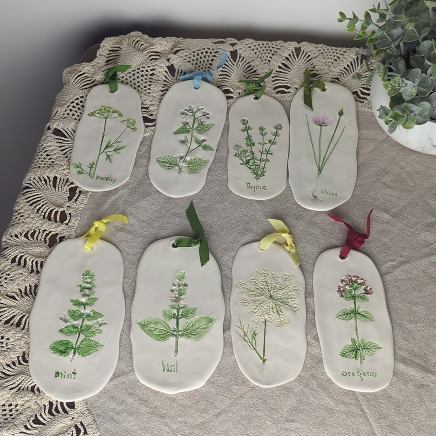 Hand Painted & Carved Herb Plaques Set of 8 Herb Kitchen Gallery Wall Display