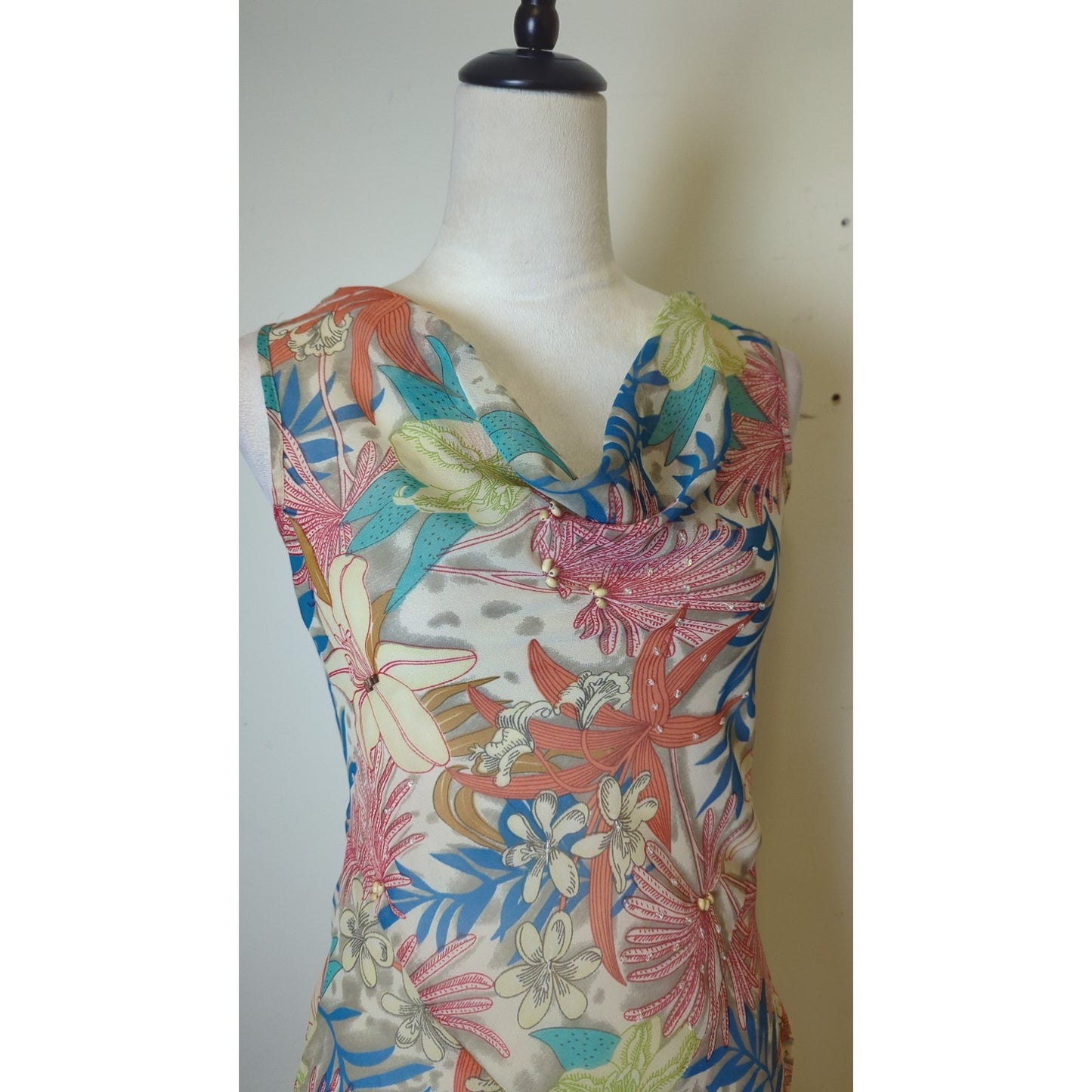 Boho Fairy Sheer Floral Midi/Max Beaded Sequined Dress Small