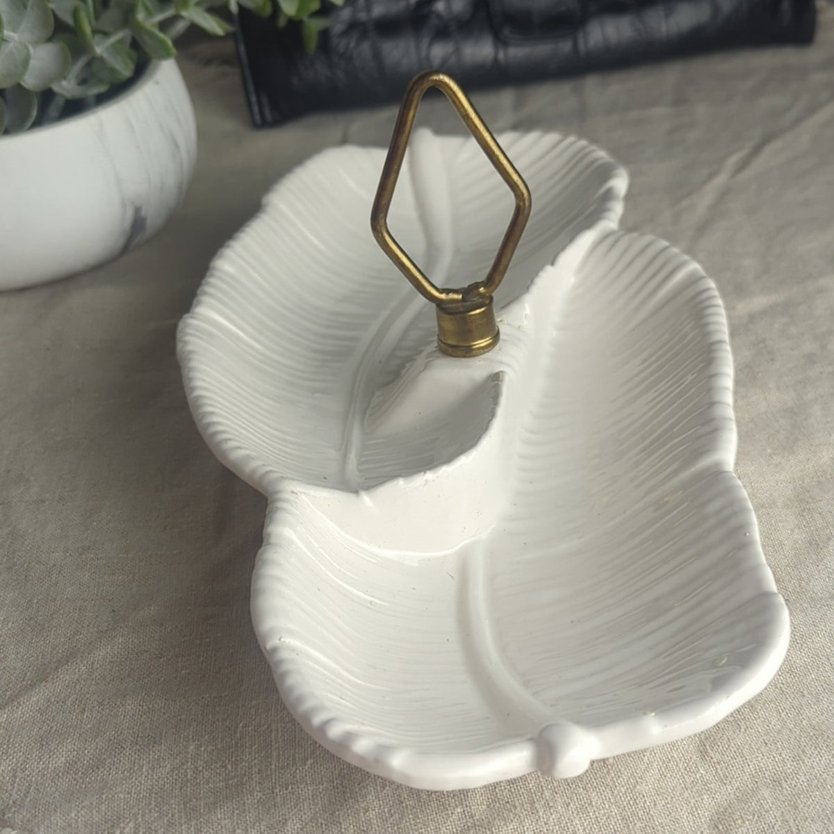 Vintage California Pottery Leaf Relish Dish Mid Century Jewelry Display