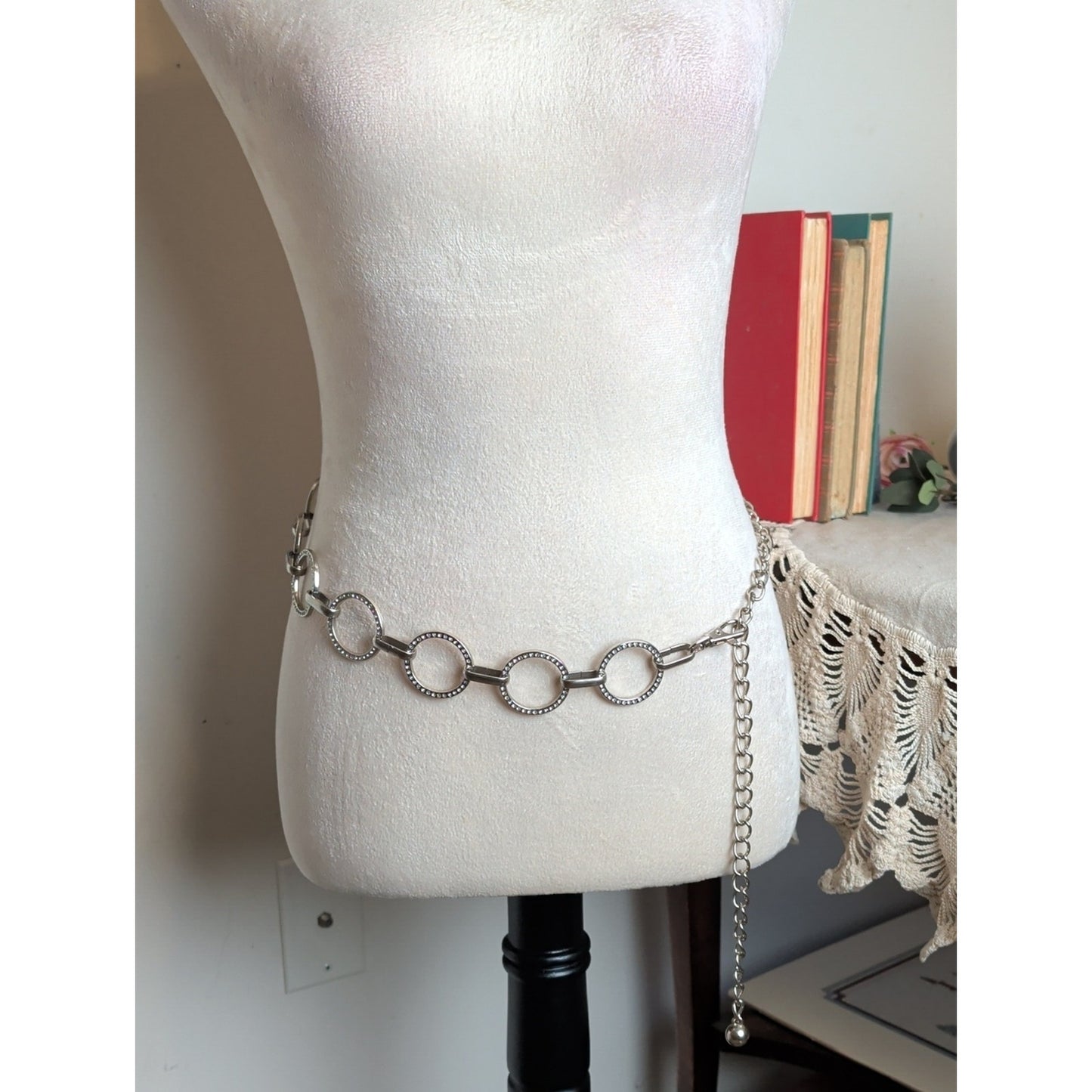 Vintage Y2K Rhinestone Chain Belt  Silver Tone Circle Link McBling 2000s Glam