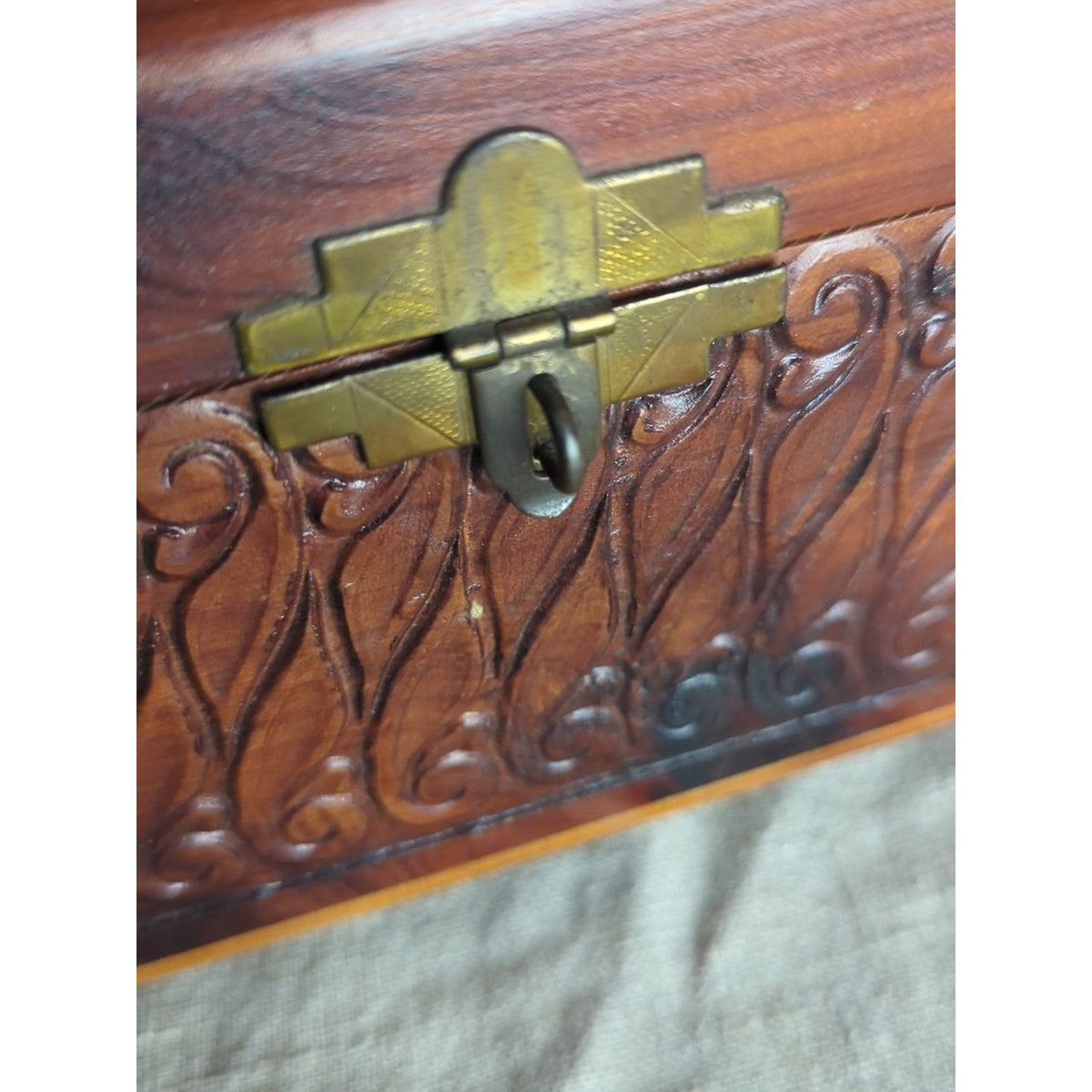 Vintage Carved Wood Keepsake Box | Storybook Cottage Jewelry Chest | Ornate Foot
