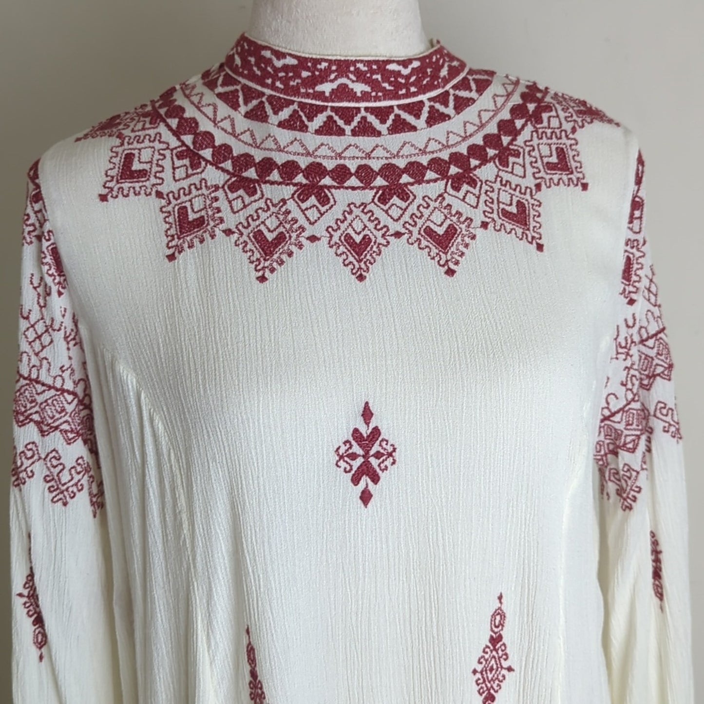 Free People Embroidered Boho Gauzy Knit Dress Women's Size Small