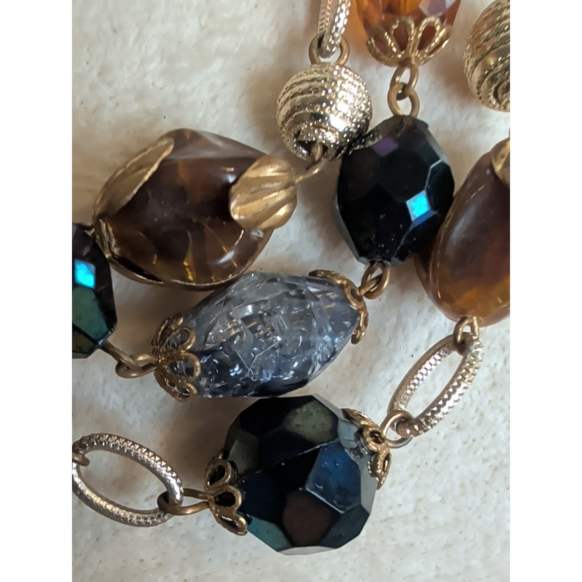 Vintage West Germany Mixed Media Statement Necklace Three Multi Layer