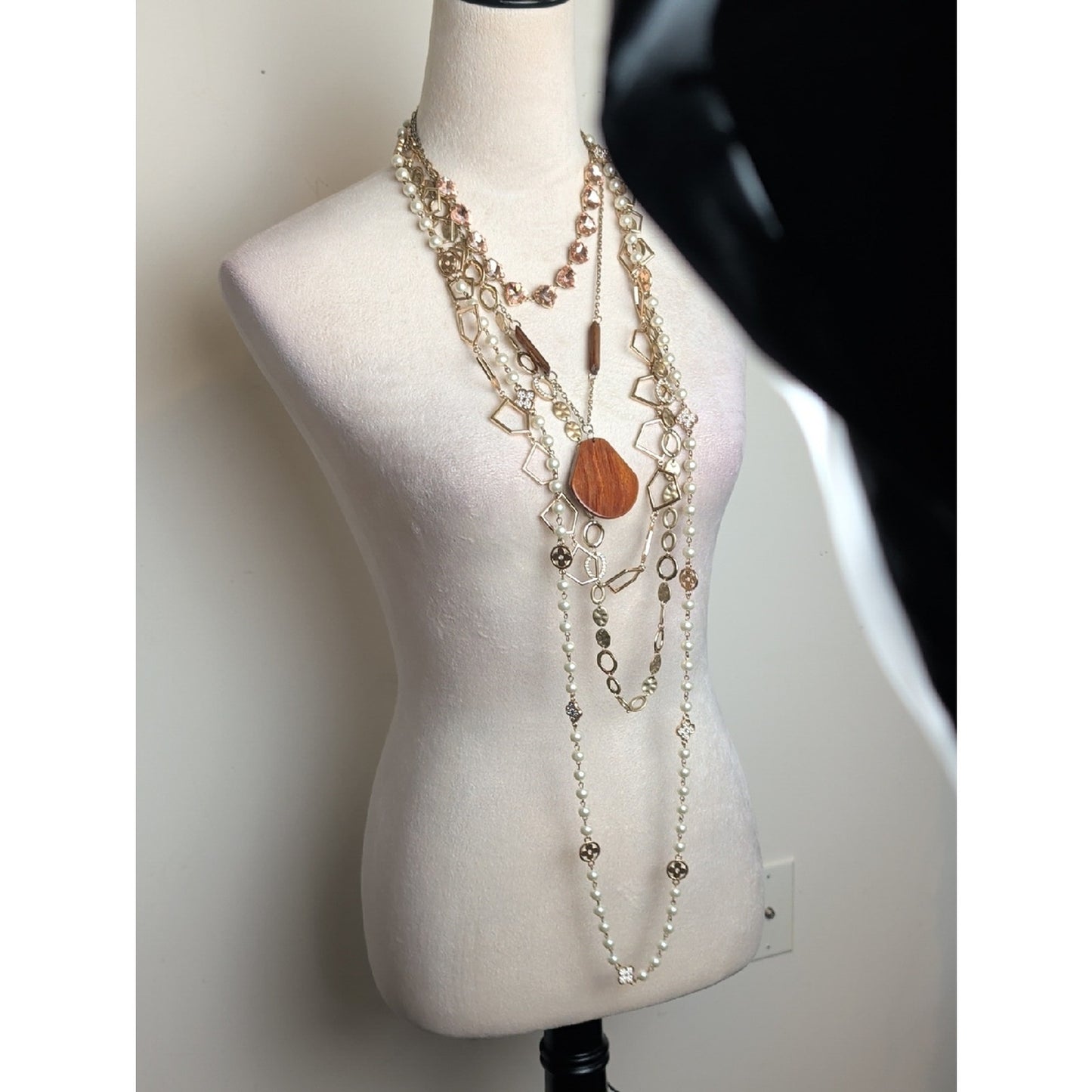 Boho Luxe Designer Jewelry Lot 5 Necklaces Glass Pearl CZ Layering Set