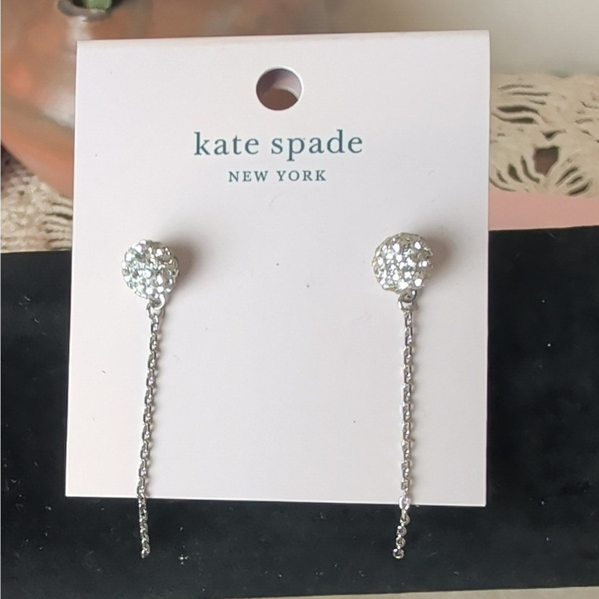 Kate Spade Silver Crystal Drop Chain Earrings