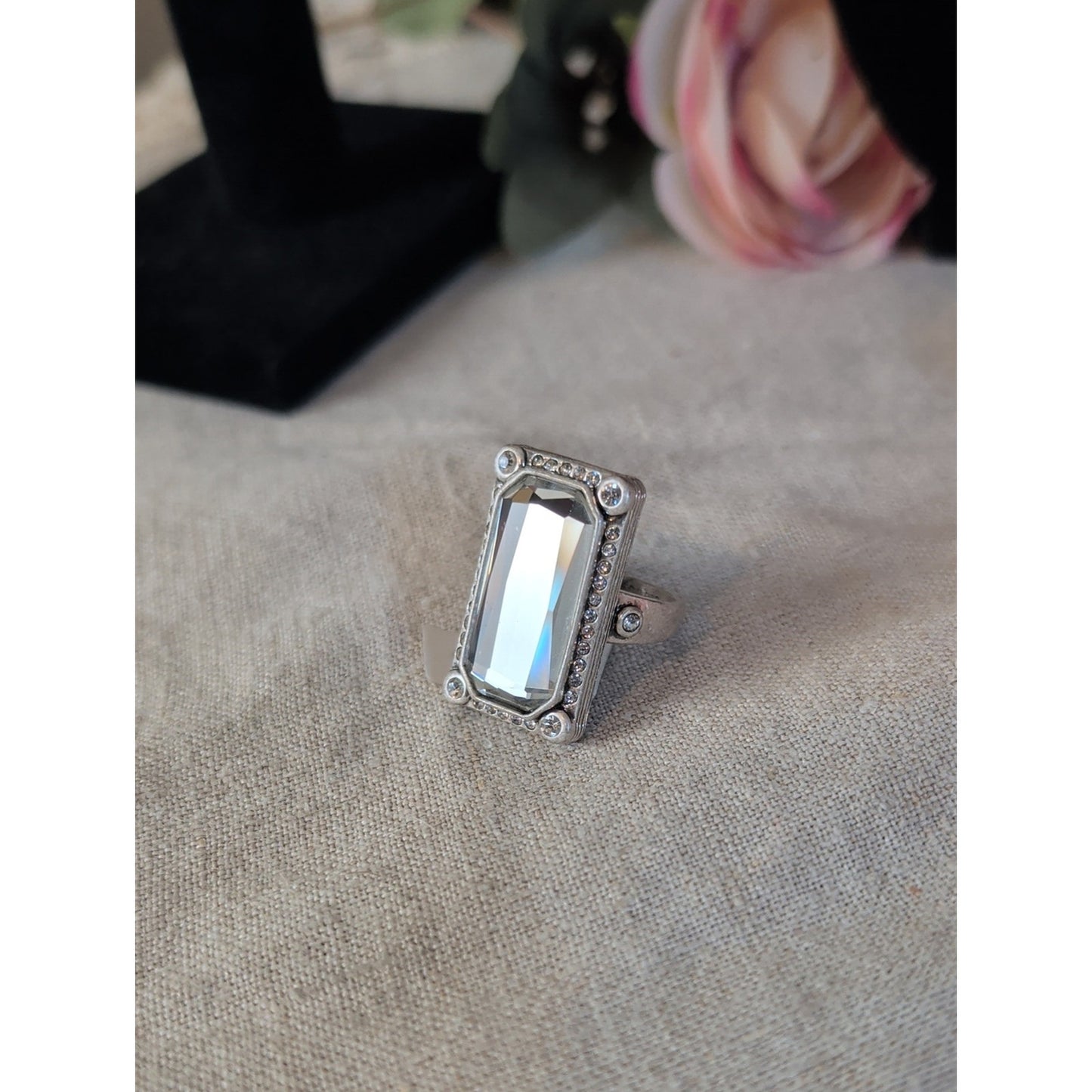 Lia Sophia Acropolis Statement Cocktail  Retired Mirror Crystal Silver Ring 9