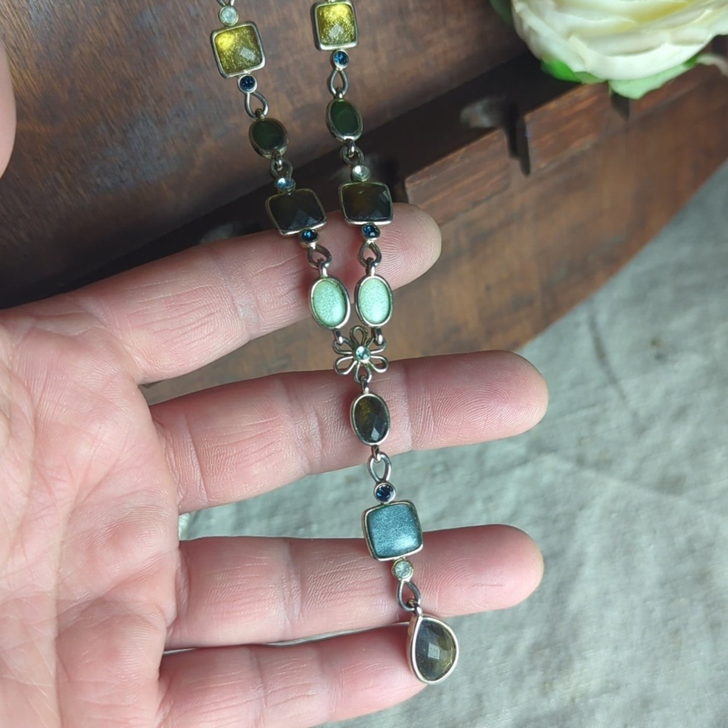 Artisan Mixed Stone Y Necklace Boho Earth Tone Statement