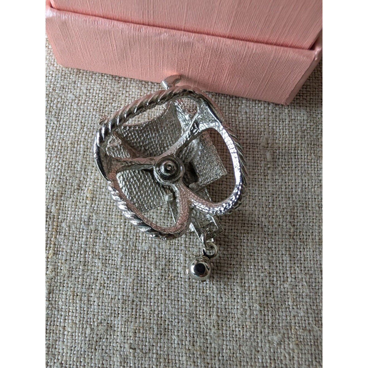 Western Saddle Scarf Slide Ring Silver Tone Rhinestone Cowgirl Equestrian