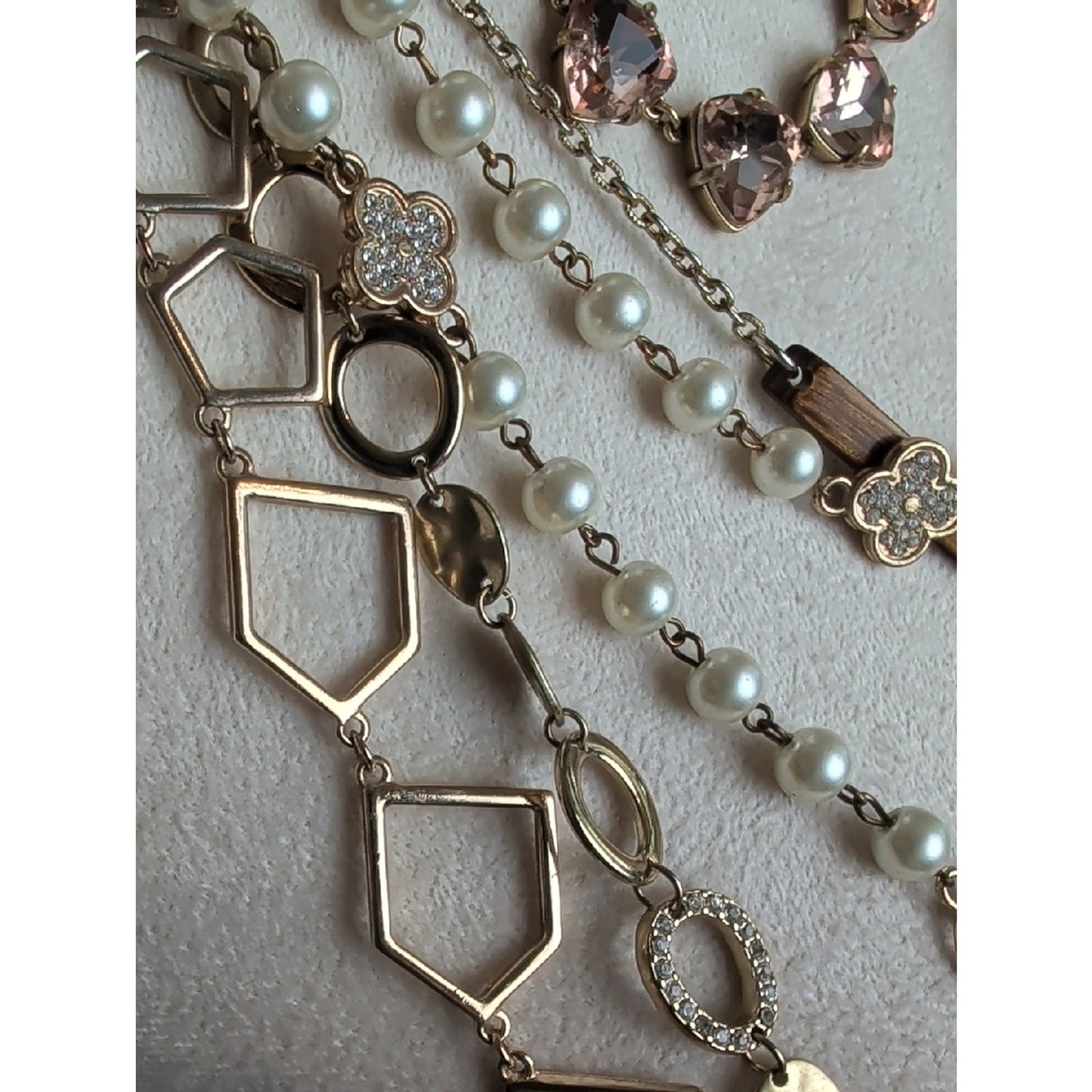 Boho Luxe Designer Jewelry Lot 5 Necklaces Glass Pearl CZ Layering Set
