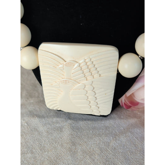 Vintage Laurel Burch Carved Bird Pendant Necklace Boho Artisan Statement