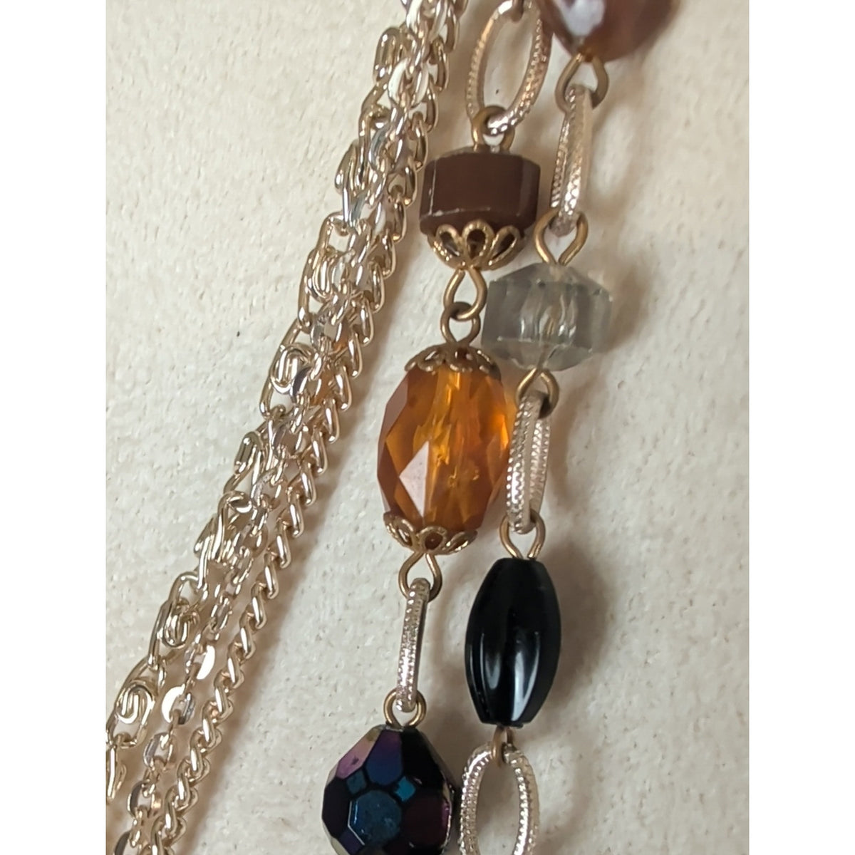 Vintage West Germany Mixed Media Statement Necklace Three Multi Layer
