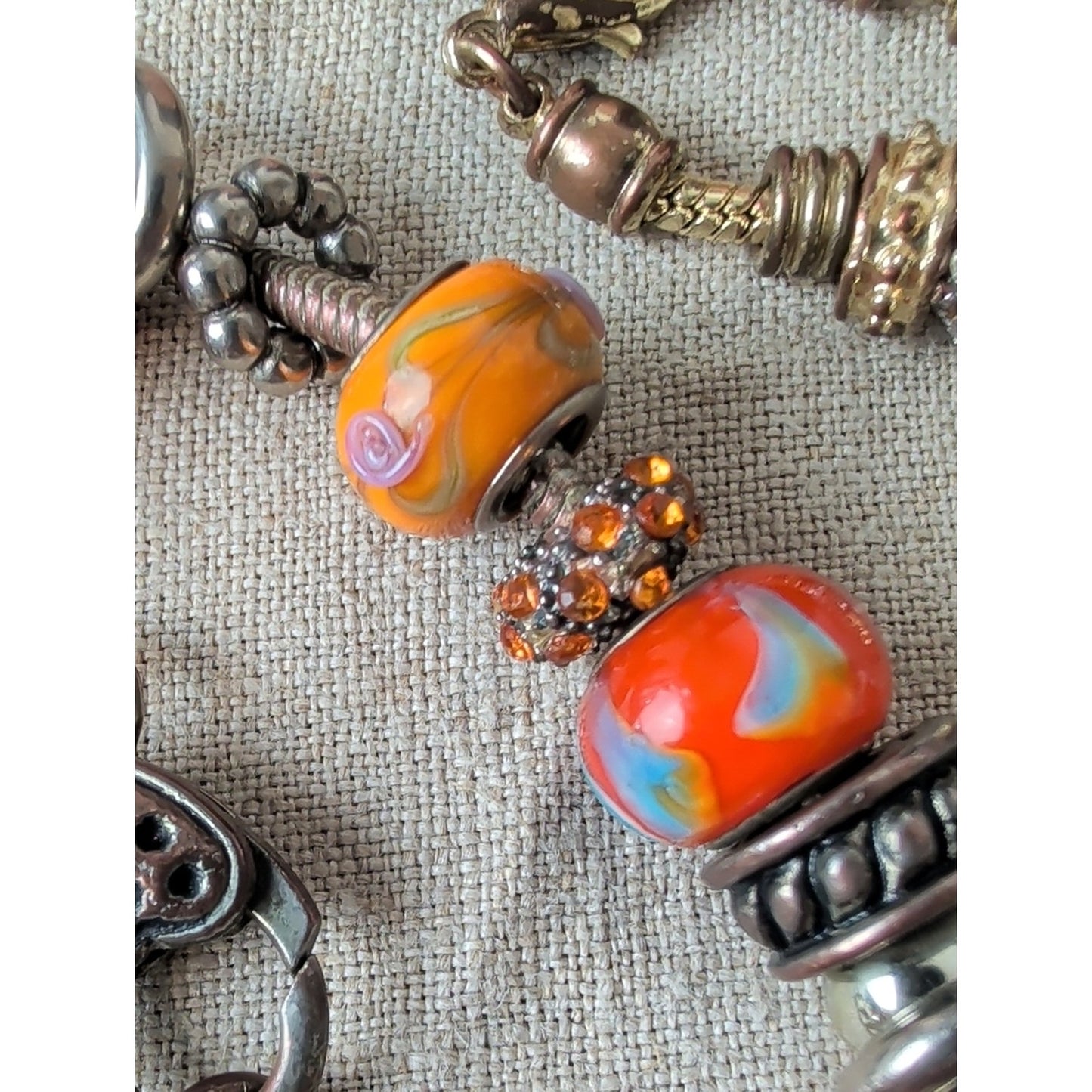 Y2K Colorful Glass Bead Charm Bracelets - Orange, Red, Gold, Clear