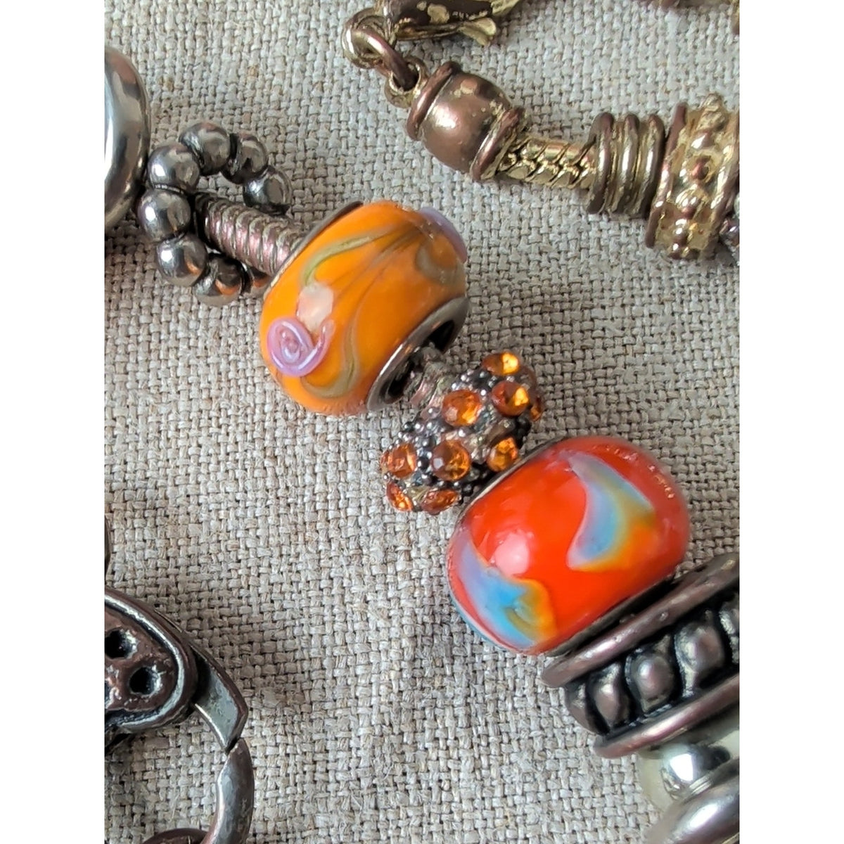 Y2K Colorful Glass Bead Charm Bracelets - Orange, Red, Gold, Clear