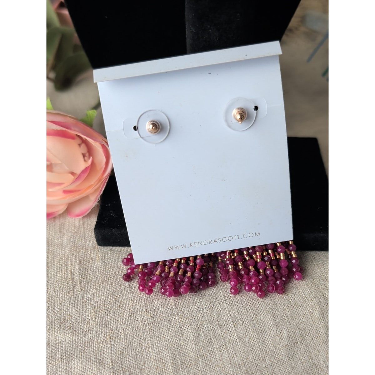 Kendra Scott Magenta Stone Tassel Earrings NWT Rose Gold Boho Luxe Statement