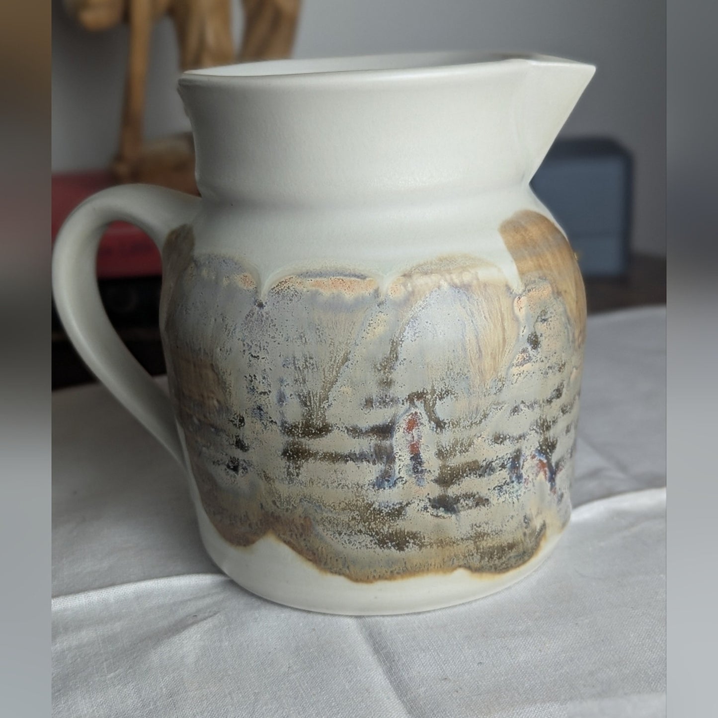 Stocky Handmade Artist Signed Pitcher Flowers Milk Shelf Styling Cottage