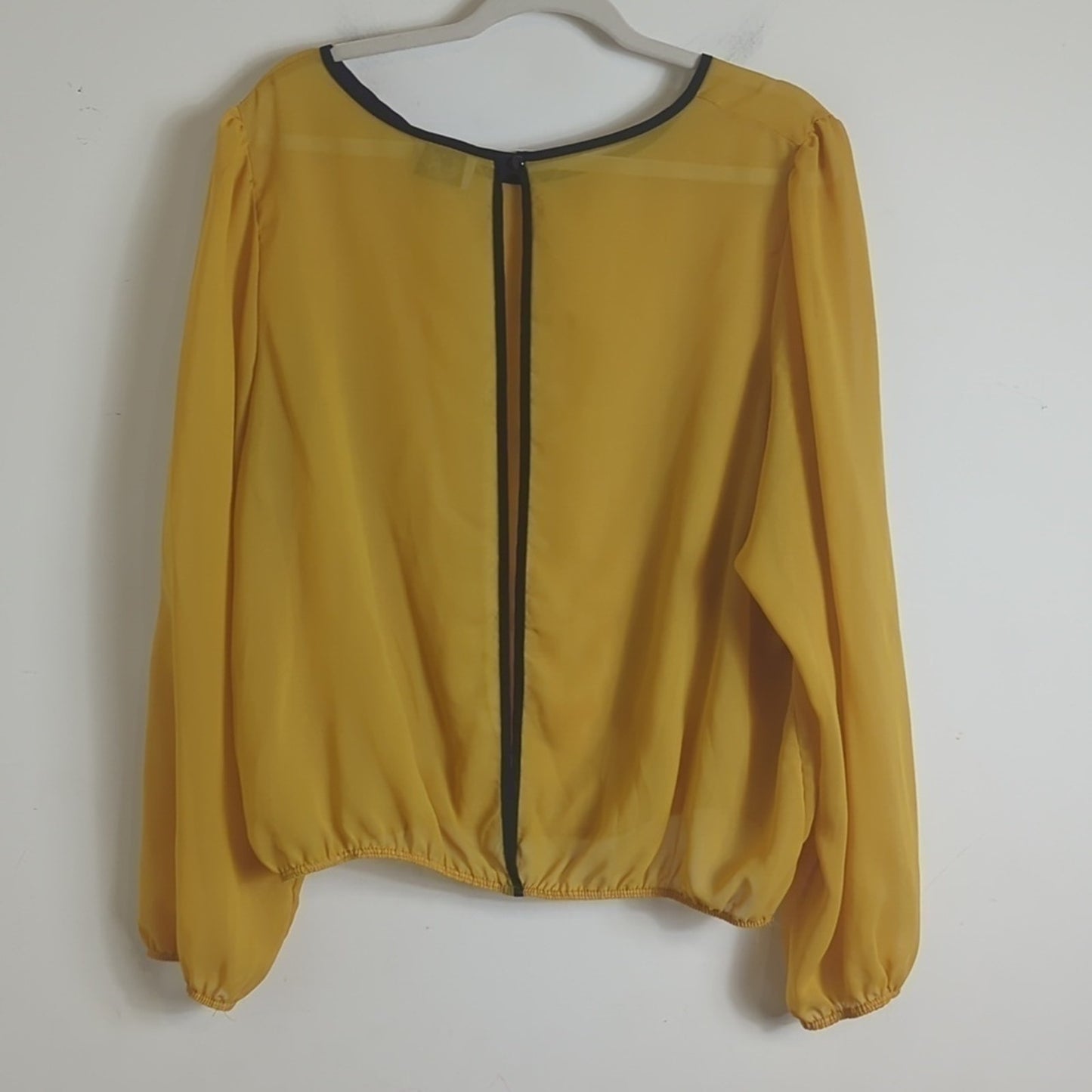 Mustard Yellow Pop-Over Sheer Blouse Peekaboo Back Mustard Yellow