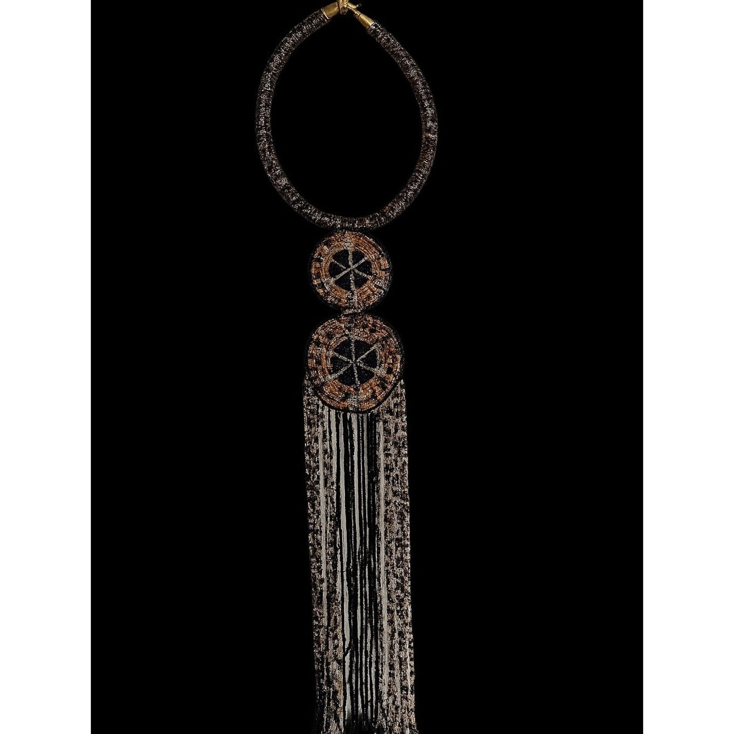 Handcrafted Beaded Fringe Statement Necklace Tribal Boho Luxe Wearable Art