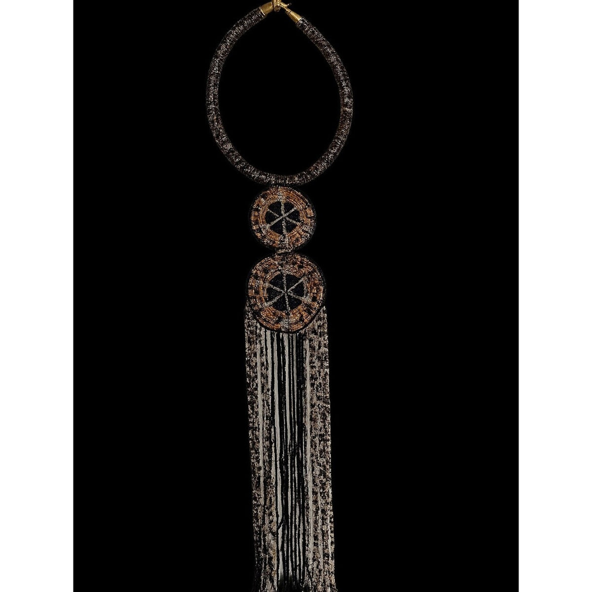 Handcrafted Beaded Fringe Statement Necklace Tribal Boho Luxe Wearable Art