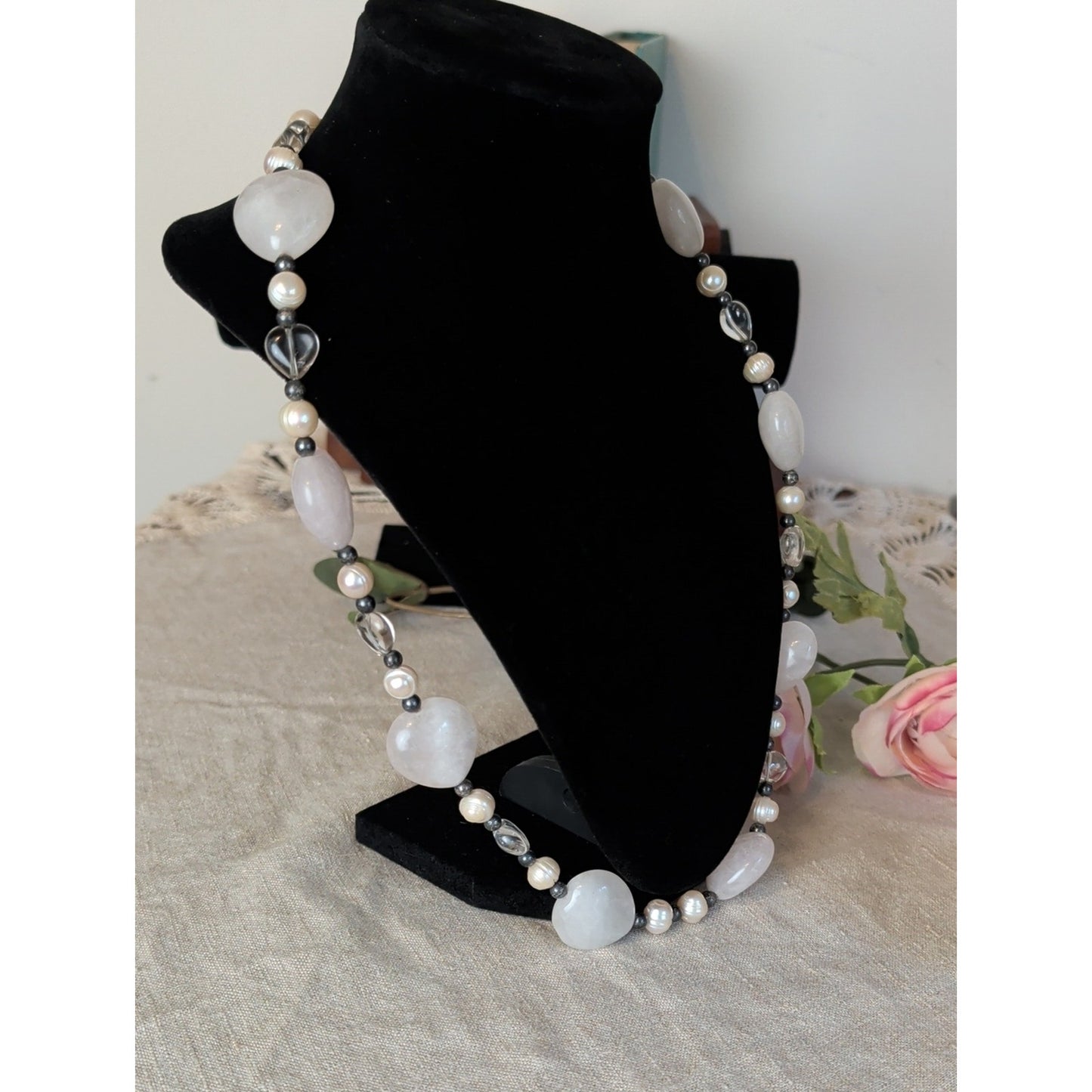 925 Sterling Silver Freshwater Pearl & Natural Gemstone Necklace Artisan