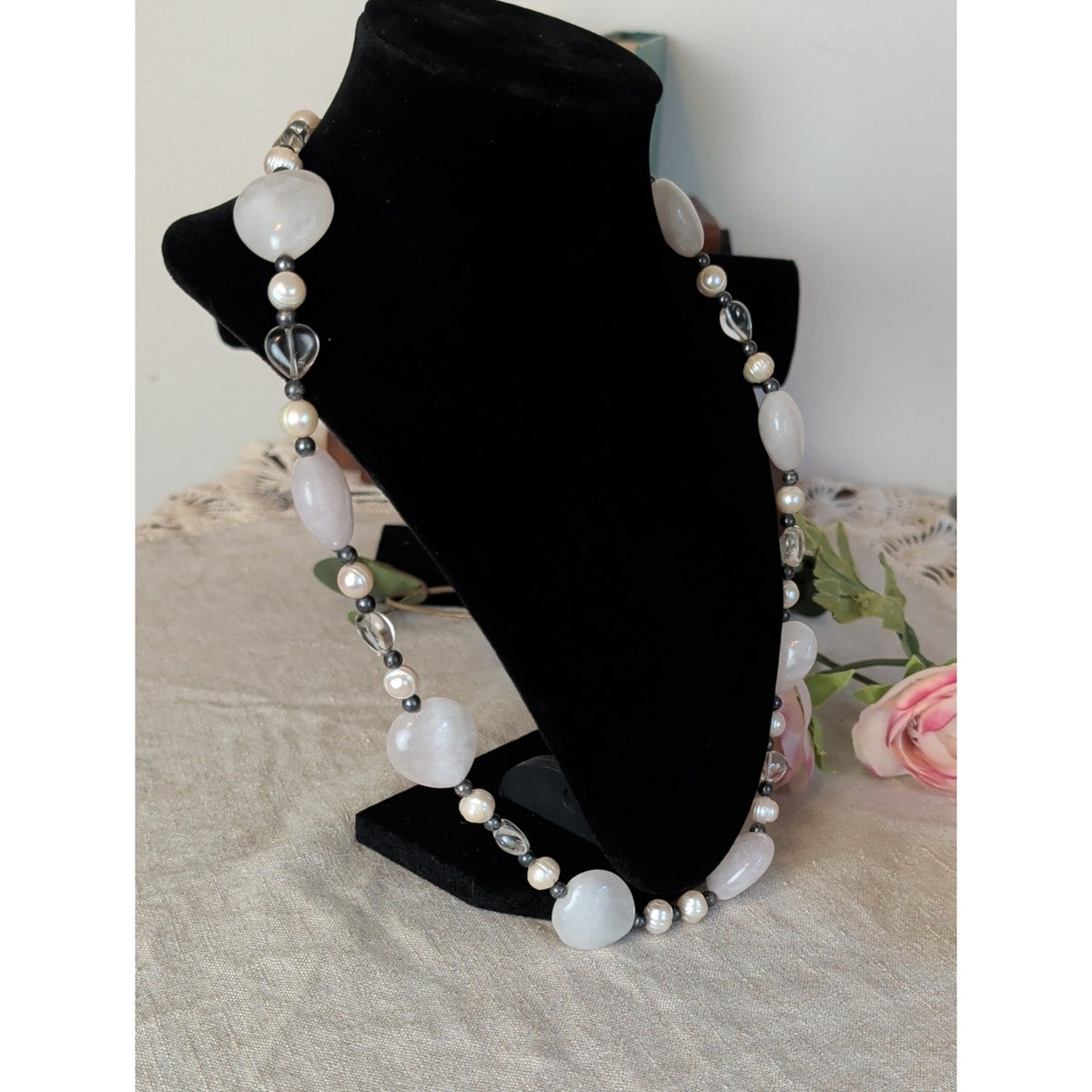 925 Sterling Silver Freshwater Pearl & Natural Gemstone Necklace Artisan
