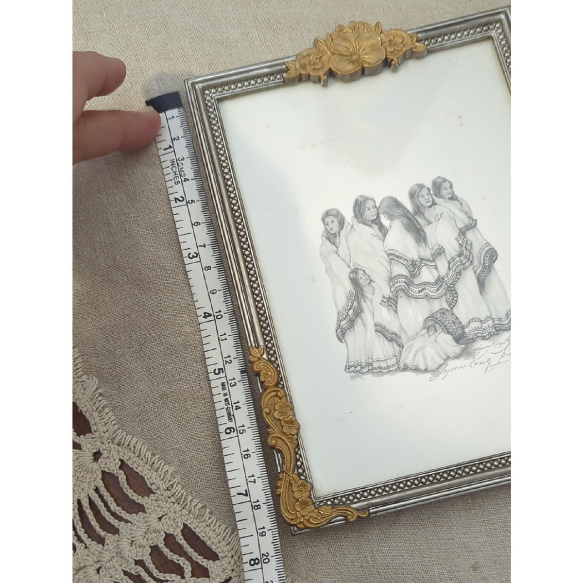 Vintage Framed Native American Print Signed Art Print Ornate Frame 7.5"X5.5"