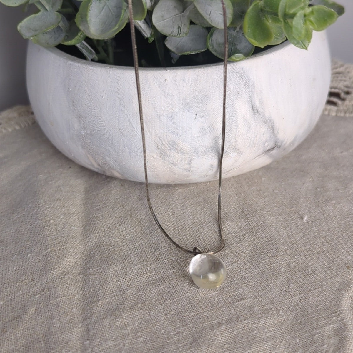 Clear Quartz Orb Necklace 925 Italy Sterling Silver Snake Chain Minimalist