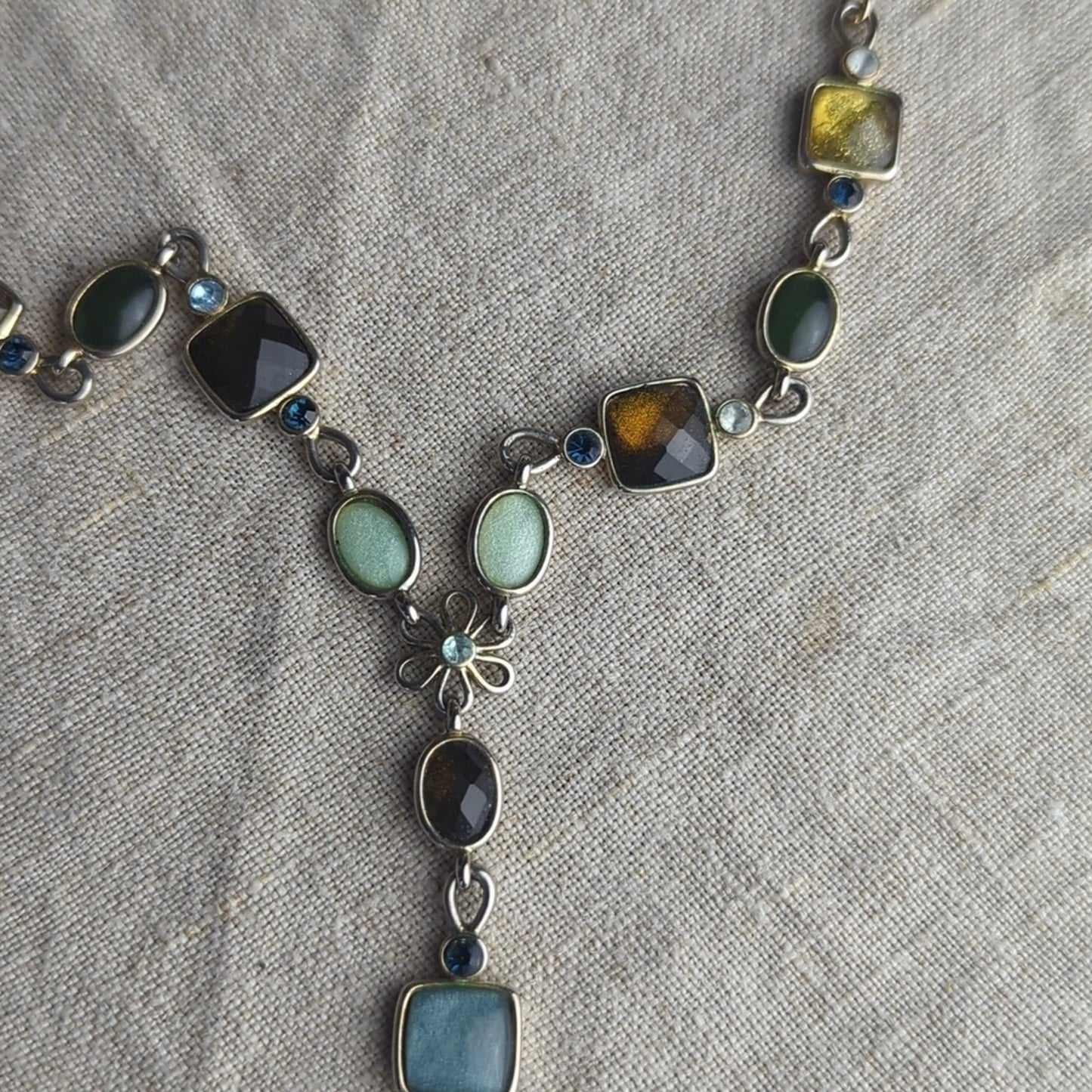 Artisan Mixed Stone Y Necklace Boho Earth Tone Statement