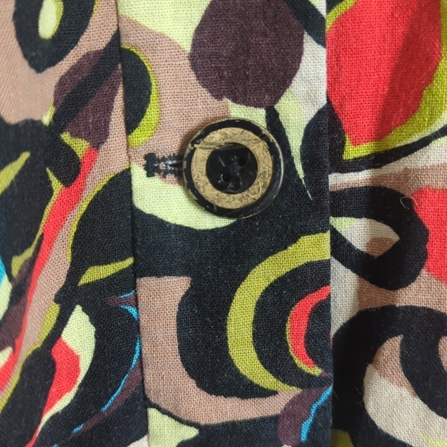 Retro Funky Artsy Button up Linen Blend Cropped Blazer Women's Size Large