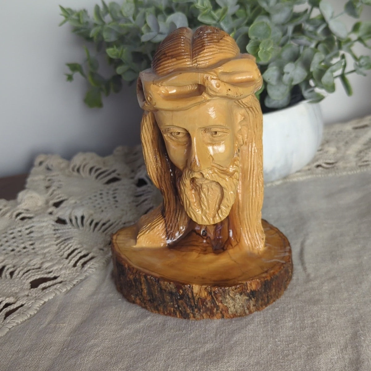 Vintage Hand Carved Olive Wood Jesus Bust Holy Land Israel Religious Carving