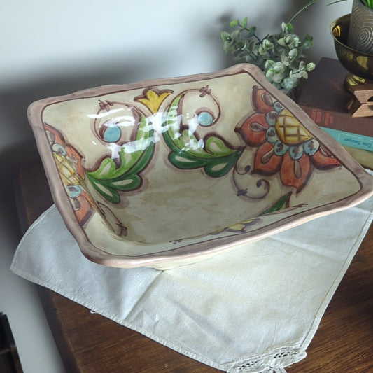Vintage Hand Painted Italian Serving Bowl Centerpiece Italy Ceramic Tuscan