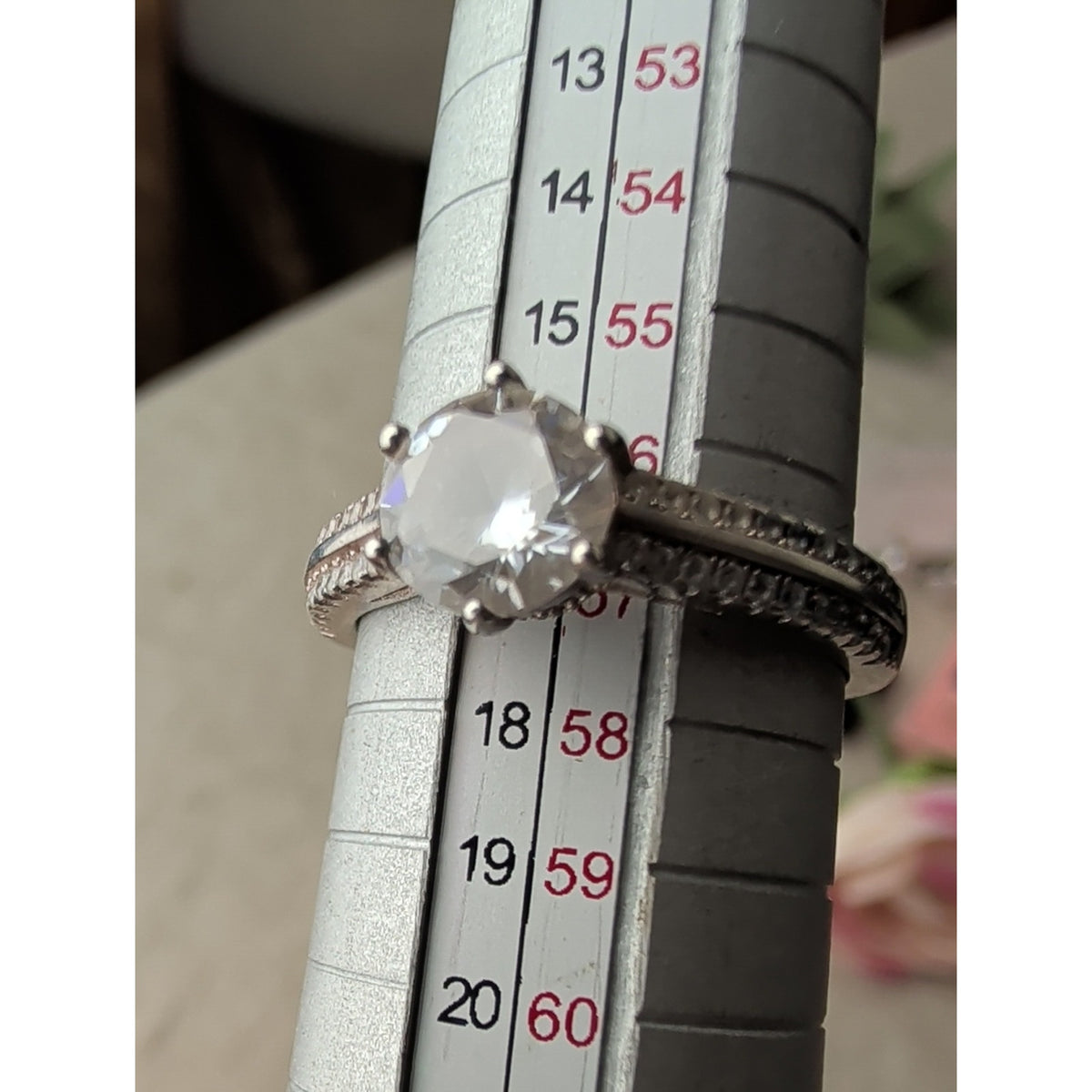 925 Sterling Silver Glass Solitaire Ring with CZ Accents Engagement Style