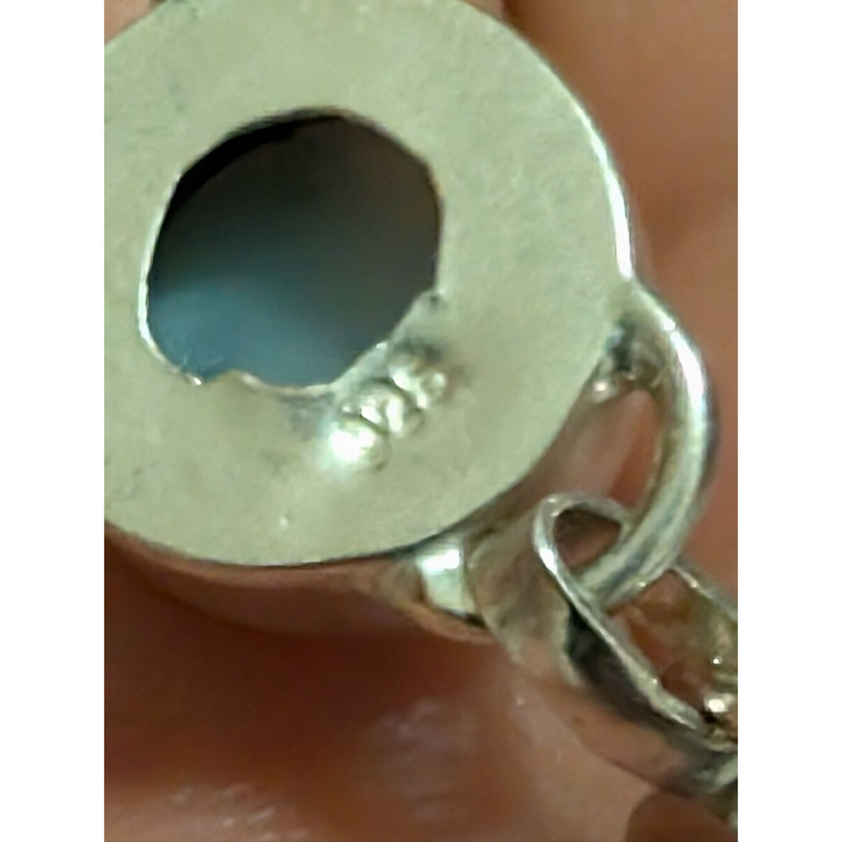 Vintage 925 Sterling Silver Blue Larimar Cabochon Bracelet Ornate Toggle