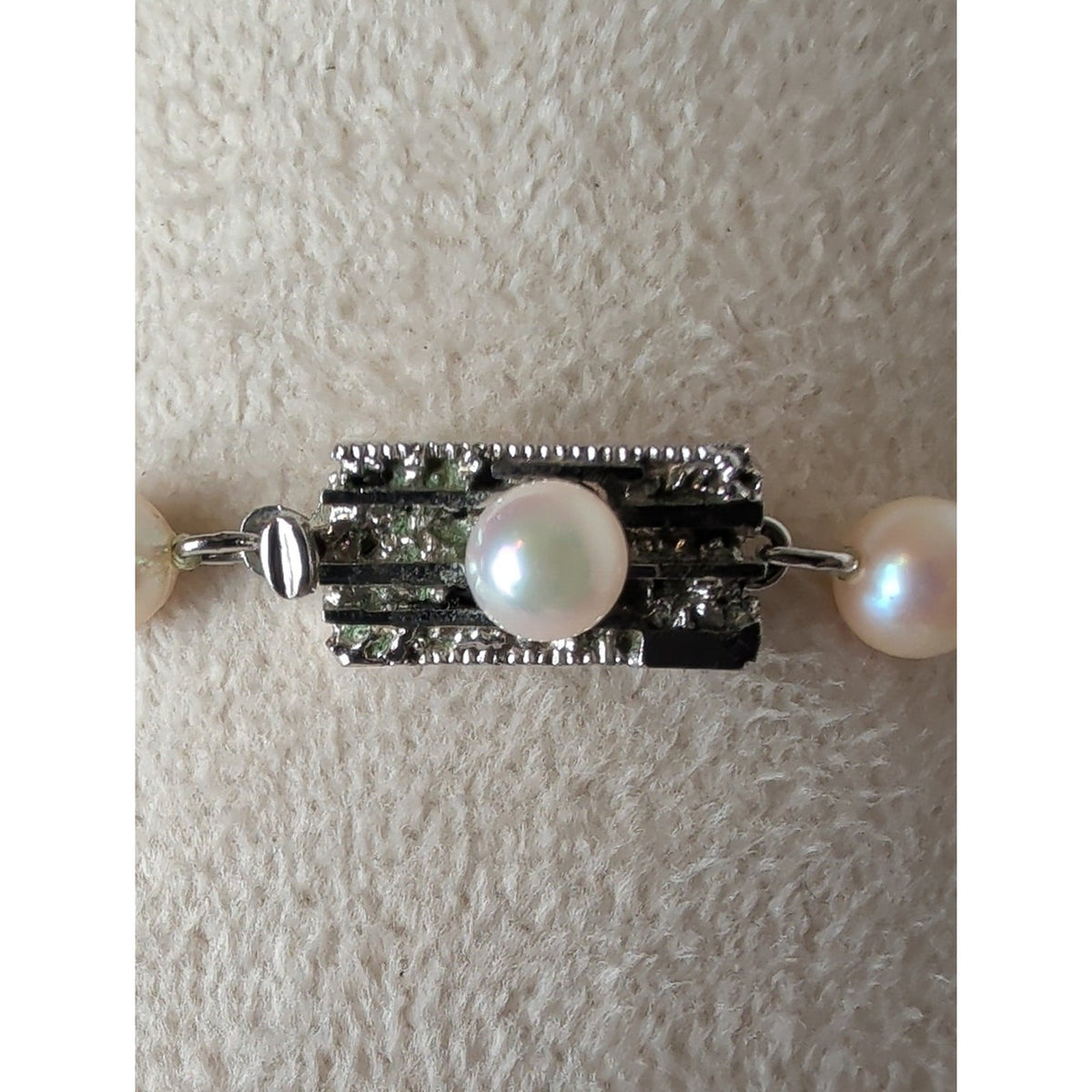 Vintage Genuine Cultured Pearl Necklace Sterling Silver Box Clasp 26"