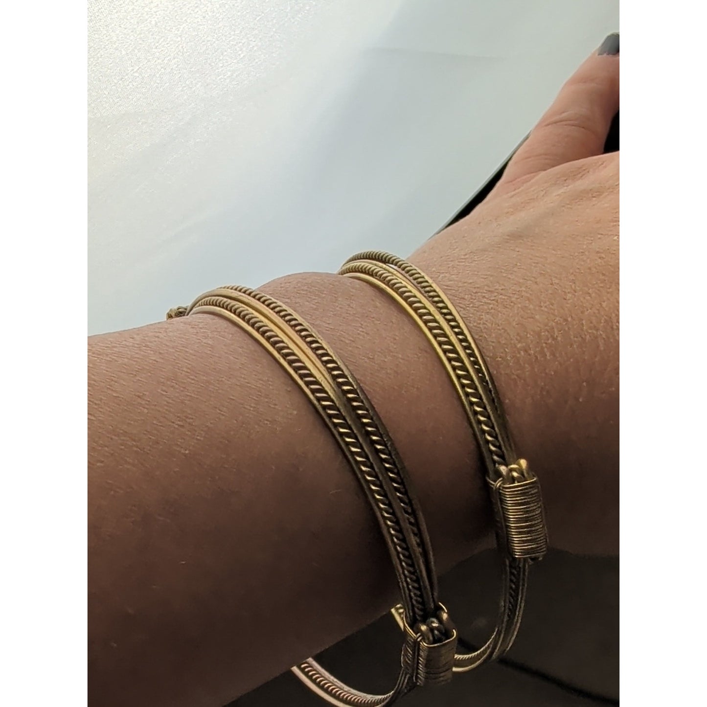 Vintage Elephant Hair Style Gold Tome* Multi-Strand Artisan Bangle Bracelet Set