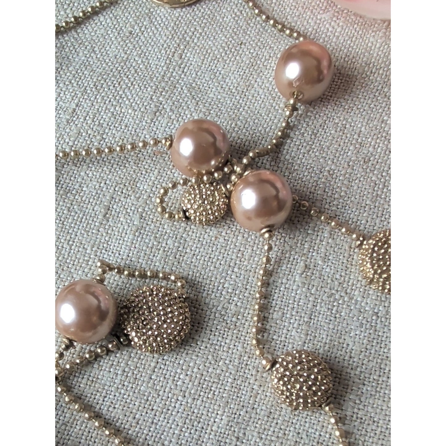 Vintage Kiam Family Gold and Champagne Faux Pearl Bead Layered Necklace