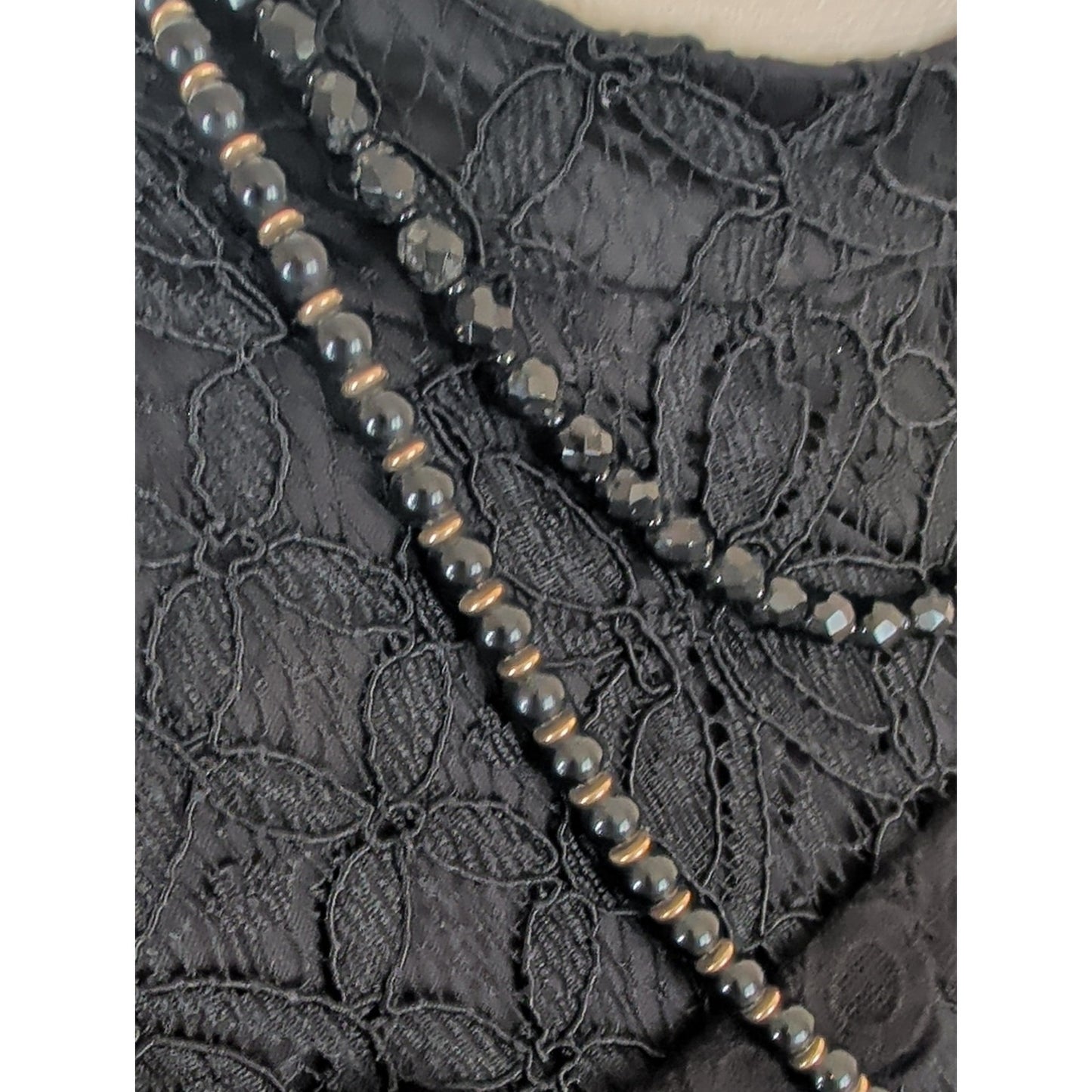 Curated Vintage Black Glass Layering Necklace Set 2 Double Strand Romantic Goth