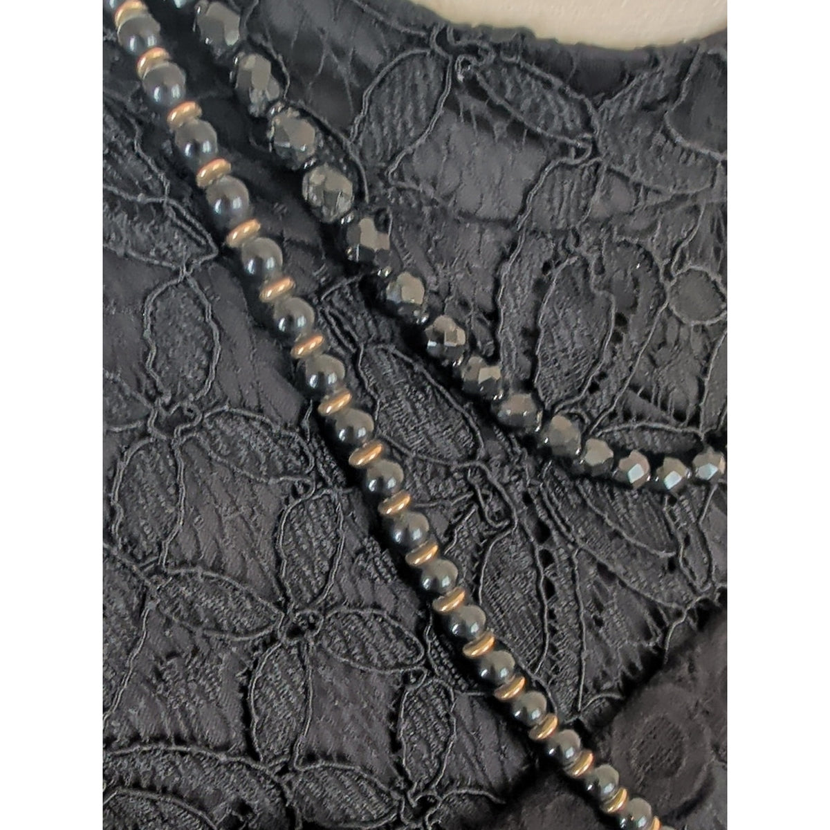 Curated Vintage Black Glass Layering Necklace Set 2 Double Strand Romantic Goth