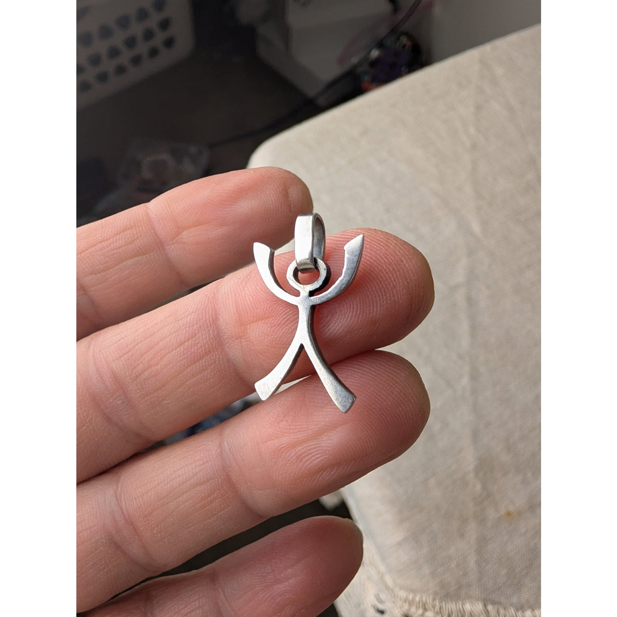 Vintage Sterling Silver Stick Figure Joy of Life Pendant Charm Praise
