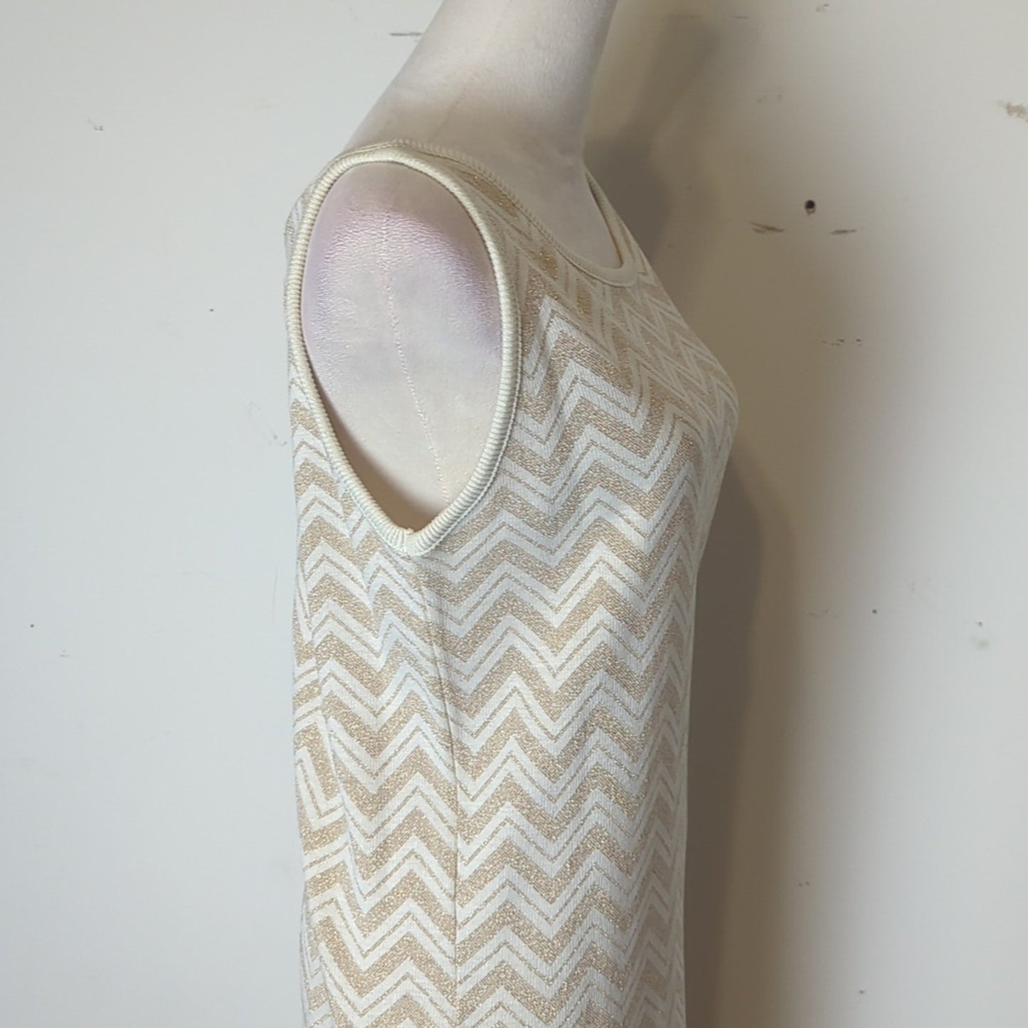 90's Y2K Chevron Maxi Metallic Shirt Dress Sleeveless Resort Glam Size L