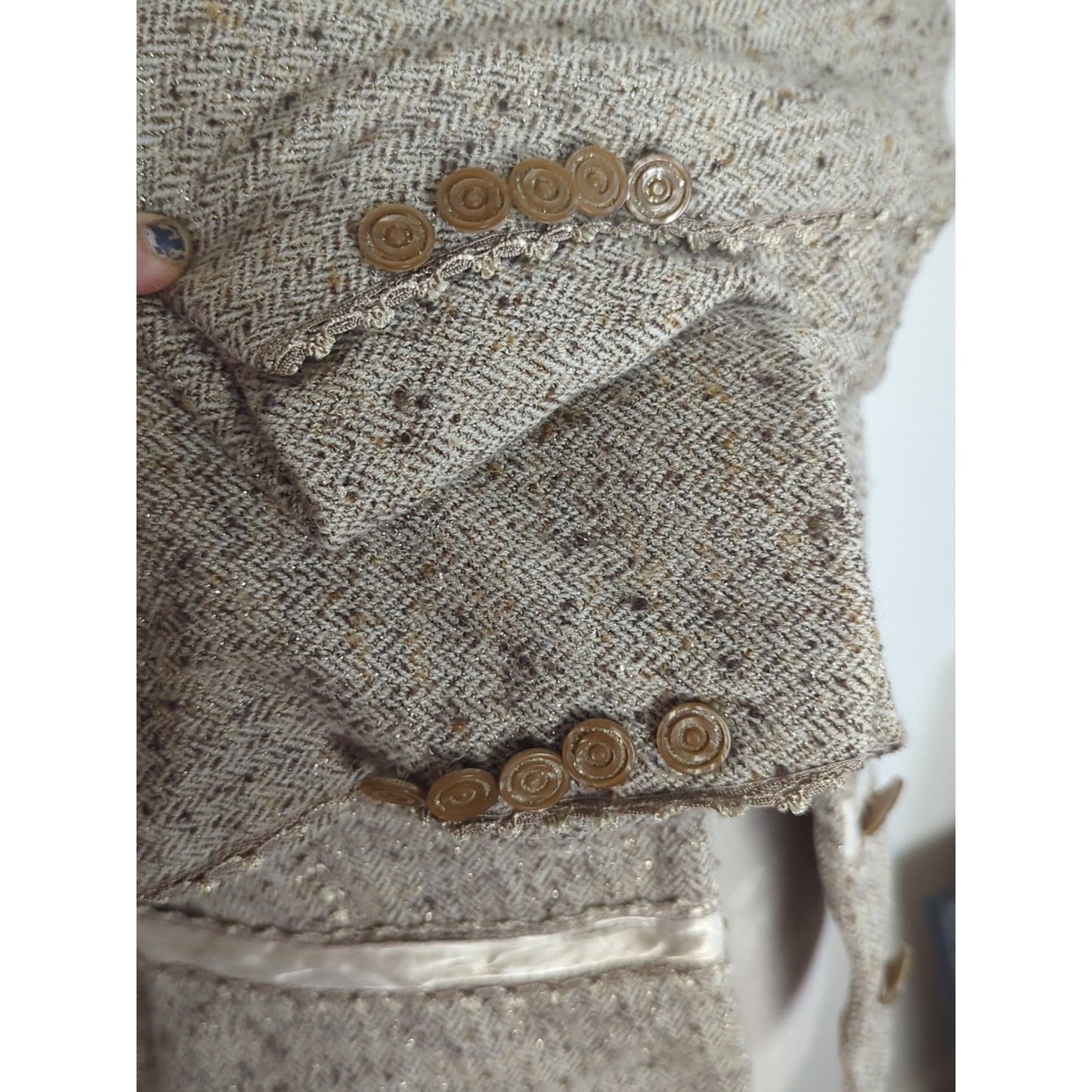 Vintage French Wool Tweed Blazer Angel Nina Paris Jacket Equestrian Style Small