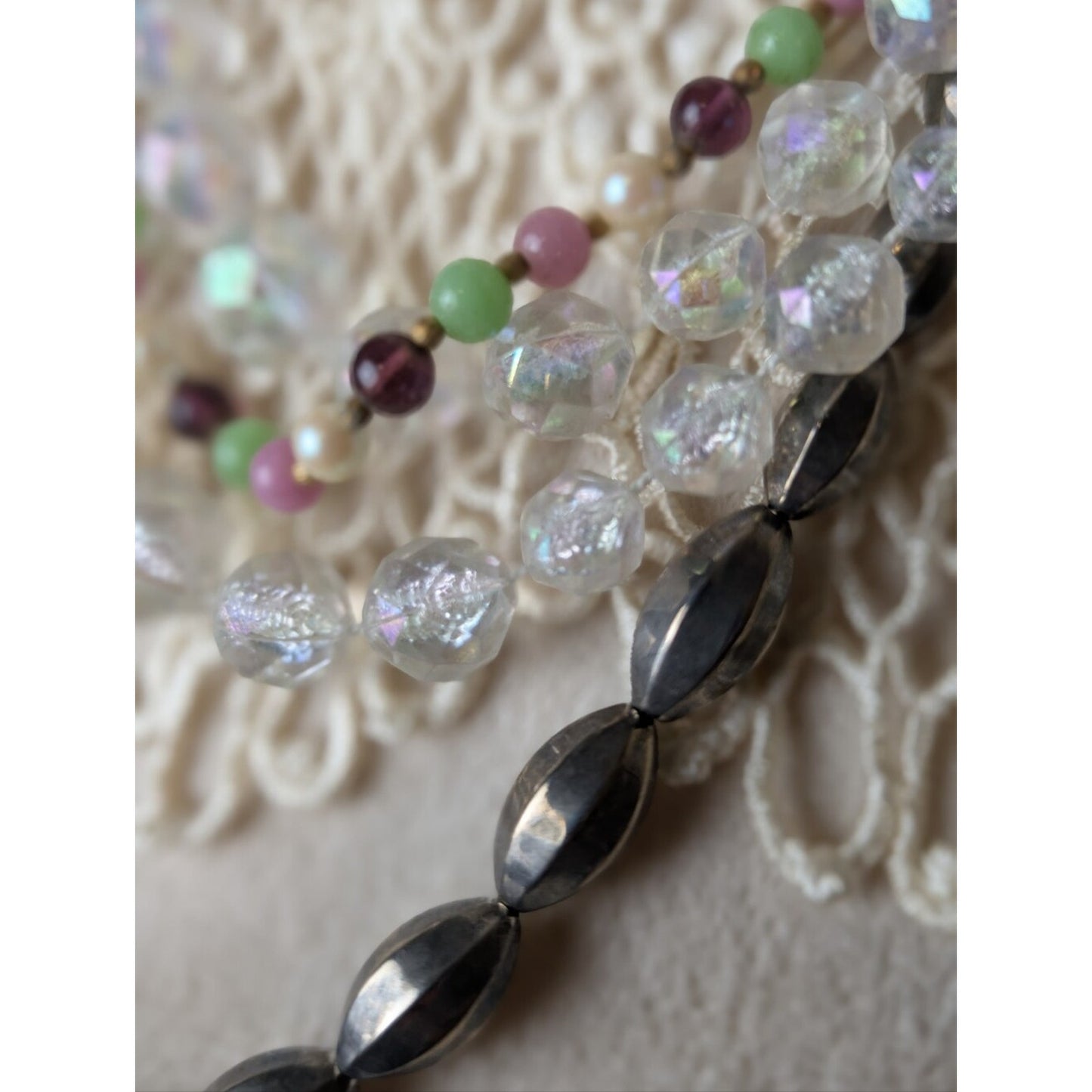 Curated Vintage Layered Necklace Trio Coquette Romantic Glass & Aurua Beads